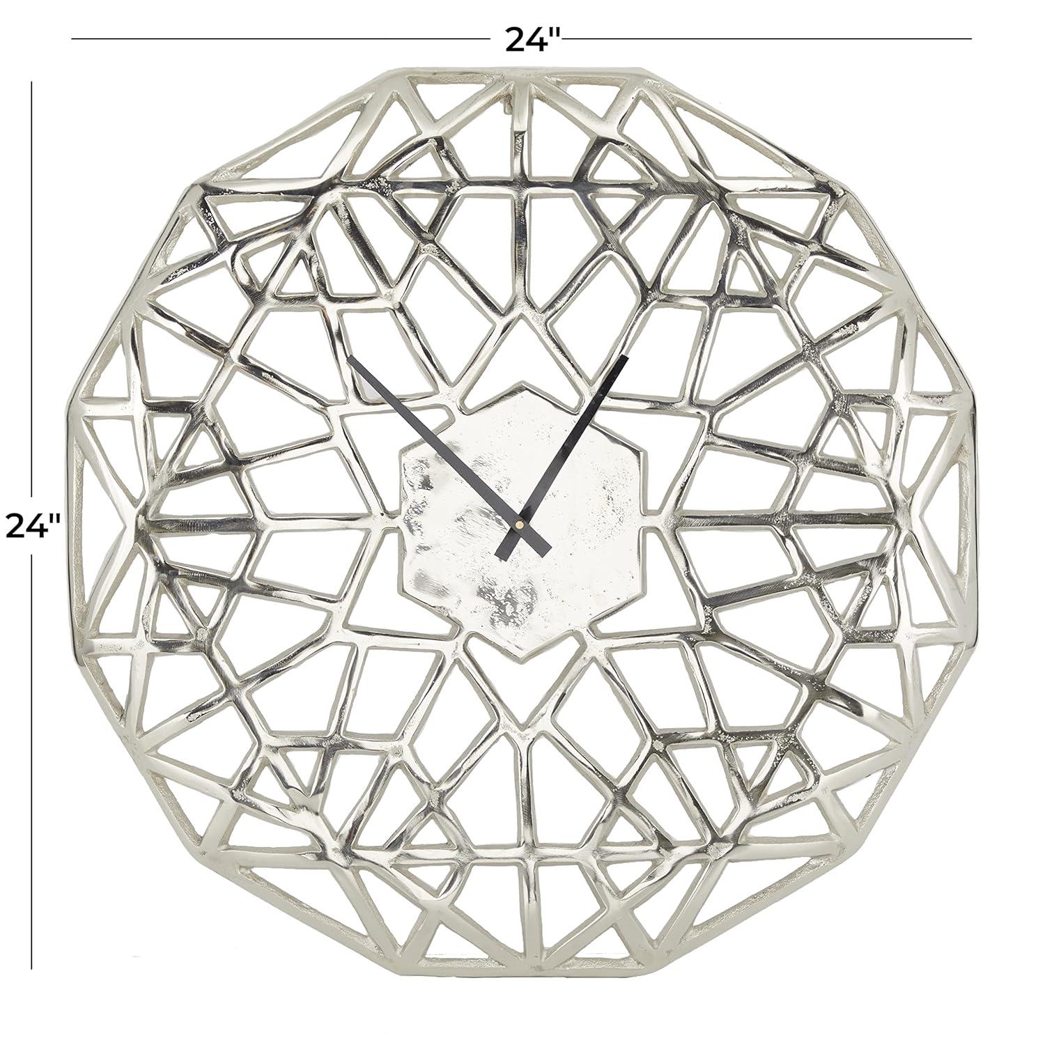 DecMode 24" Silver Aluminum Geometric Wall Clock with Cut Out Design