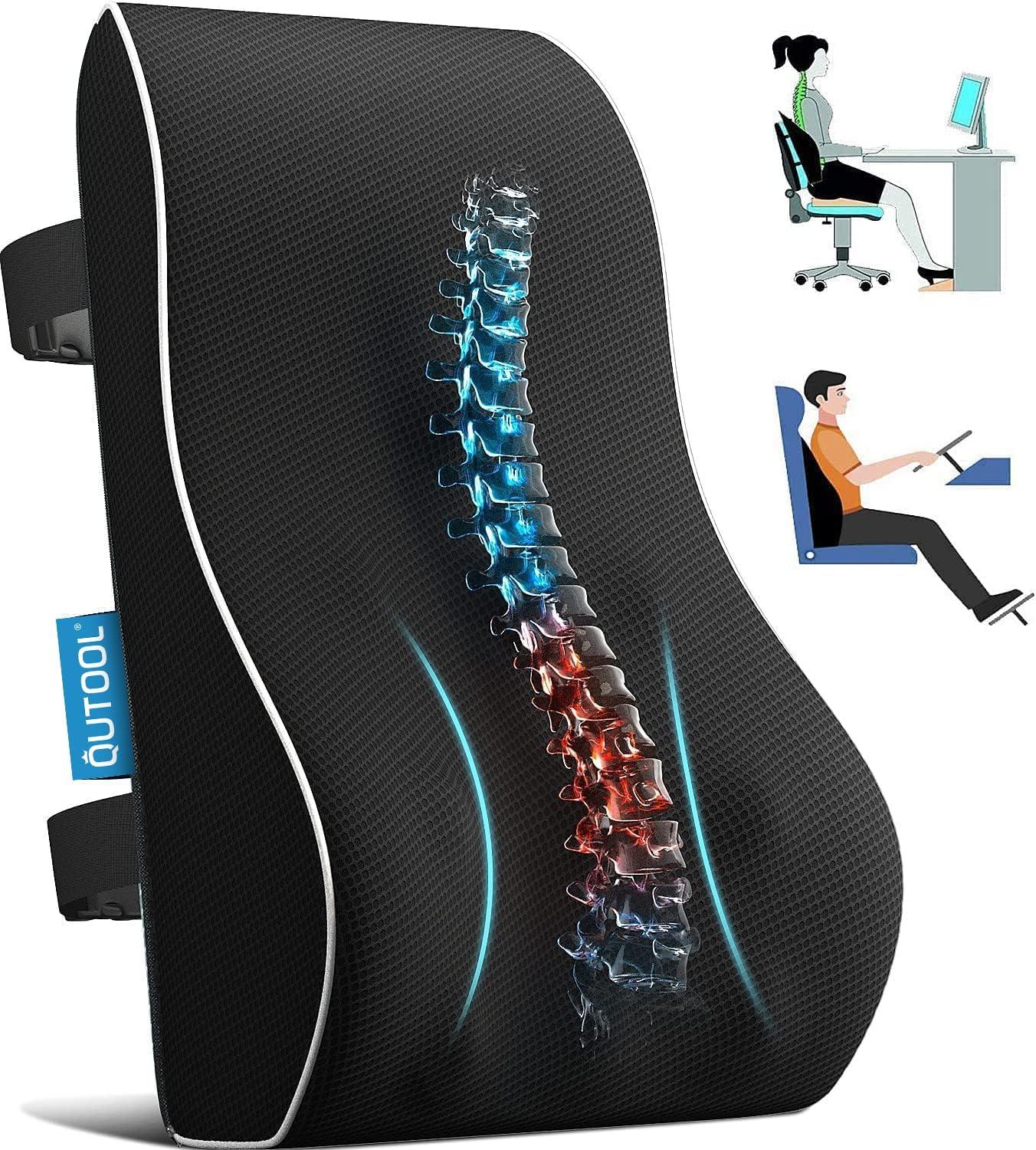 NATIONAL WINDOW Lumbar Support Pillow For Office Chair, Back Support Pillow For Car, Computer, Gaming Chair, Memory Foam Cushion, Relieve Back Pain, Improve Posture, Mesh Cover, Double Adjustable Straps