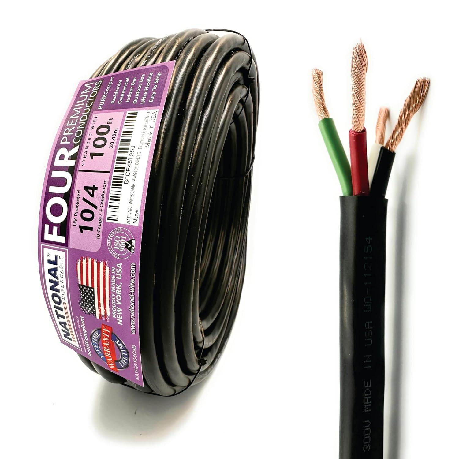 NATIONAL Wire&Cable - Premium Electrical Wire - 10 Gauge 4 Conductors - 100Ft - Made in USA