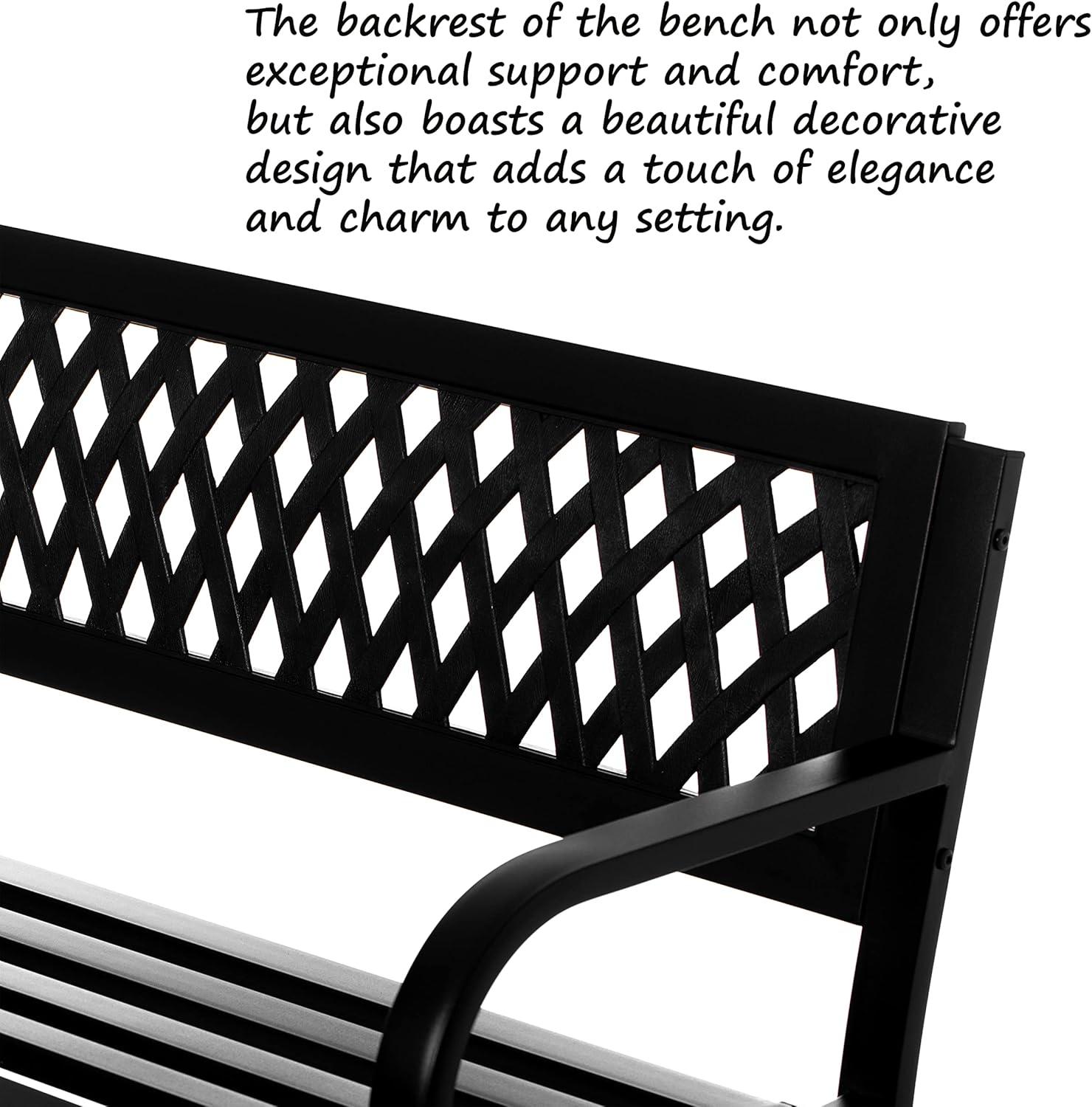 Gardenised Outdoor Steel 47 Park Bench for Yard, Patio, Garden and Deck, Black Weather Resistant Porch Bench, Park Seating