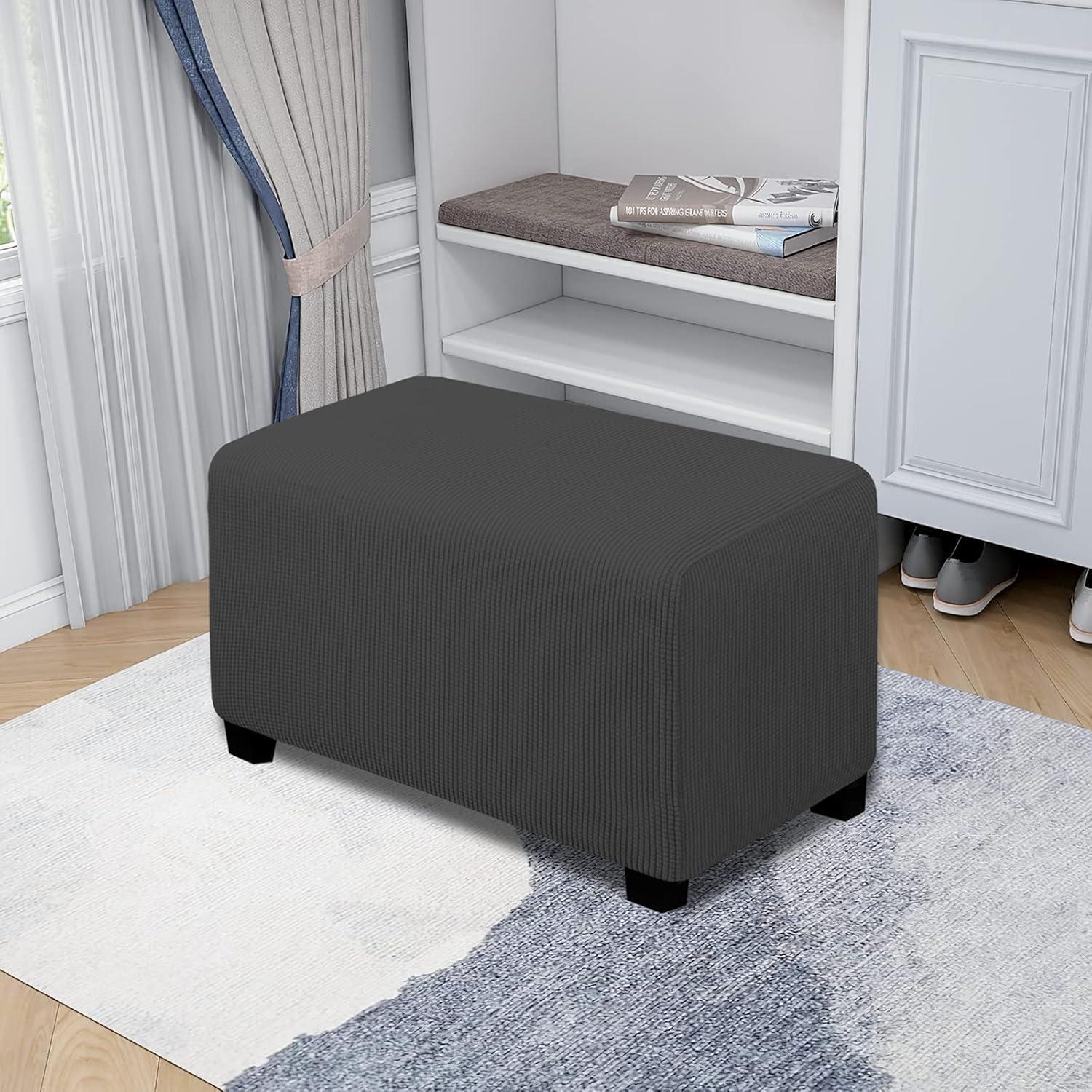 Dark Gray Stretch Ottoman Cover with Elastic Bottom