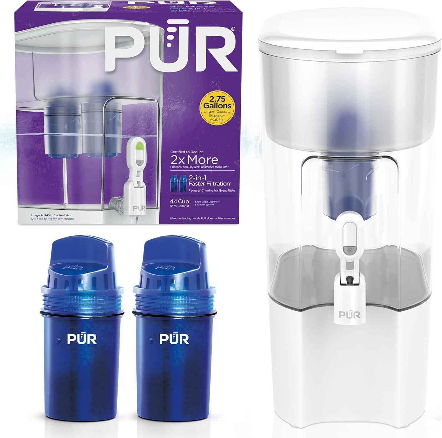 PUR 44 Cup XL Dispenser Filtration System with 2 Filters, W 12.5" x H 17" x L 7.7", White, PDI4000Z