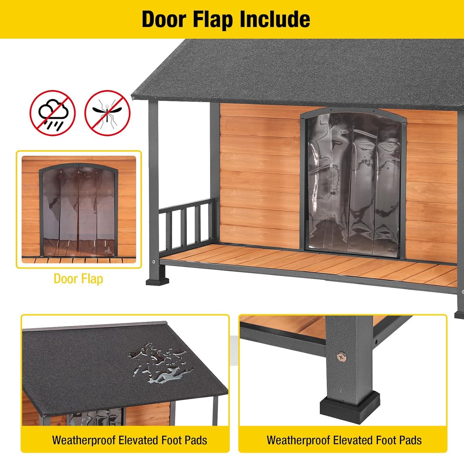 Aivituvin-AIR7010 Weatherproof Dog House with Iron Frame| Extended Asphalt Roof|Spacious Balcony