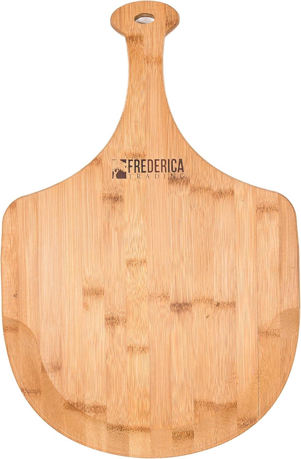 Frederica Trading Premium Bamboo Wooden Pizza Peel Paddle and Cutting Board with Handle for Baking Pizza, Bread, Cutting Fruit, Vegetables, Cheese Extra Large