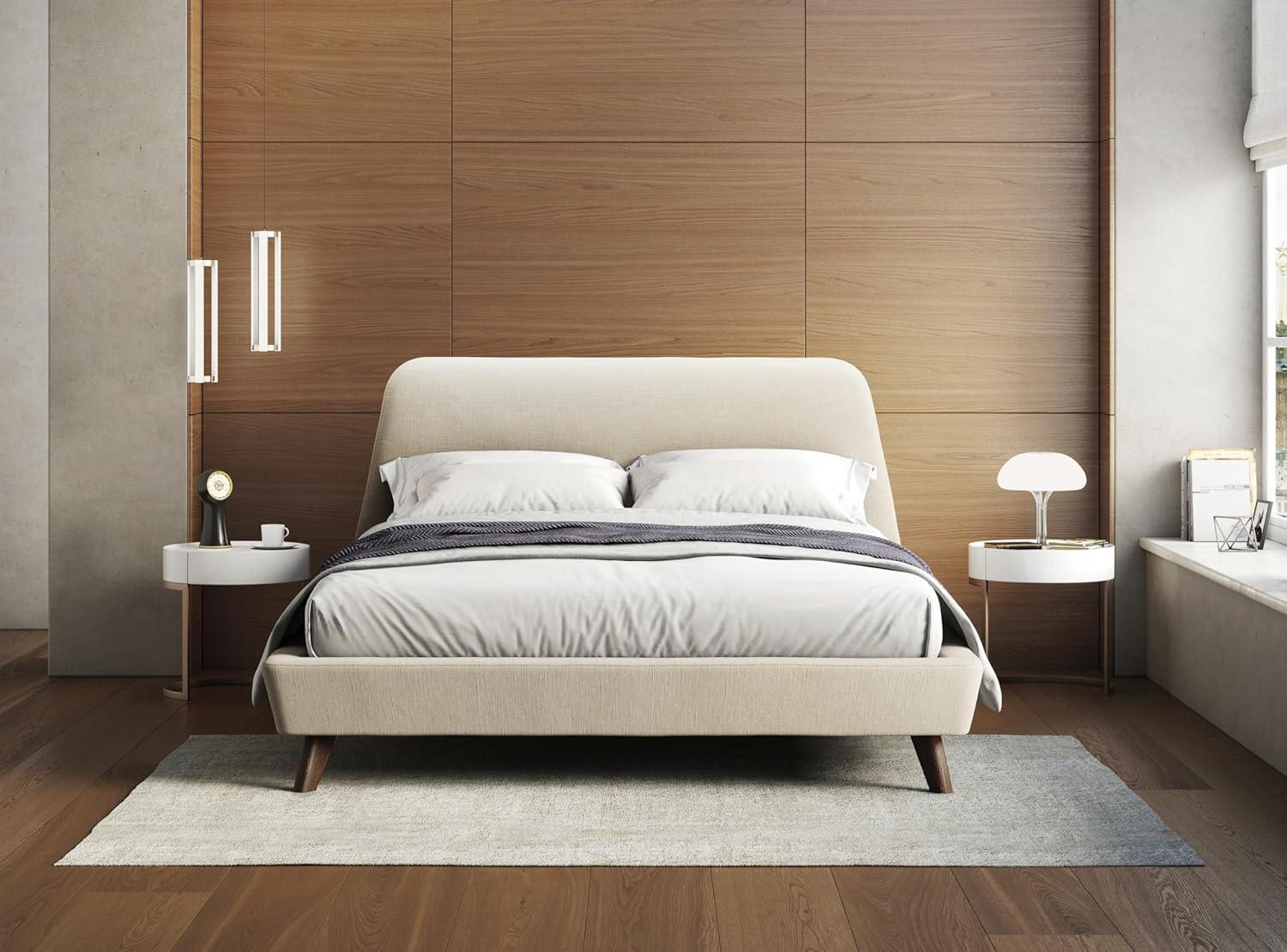 Omax Decor Henry Wood and Fabric Upholstered Queen Platform Bed in Blue