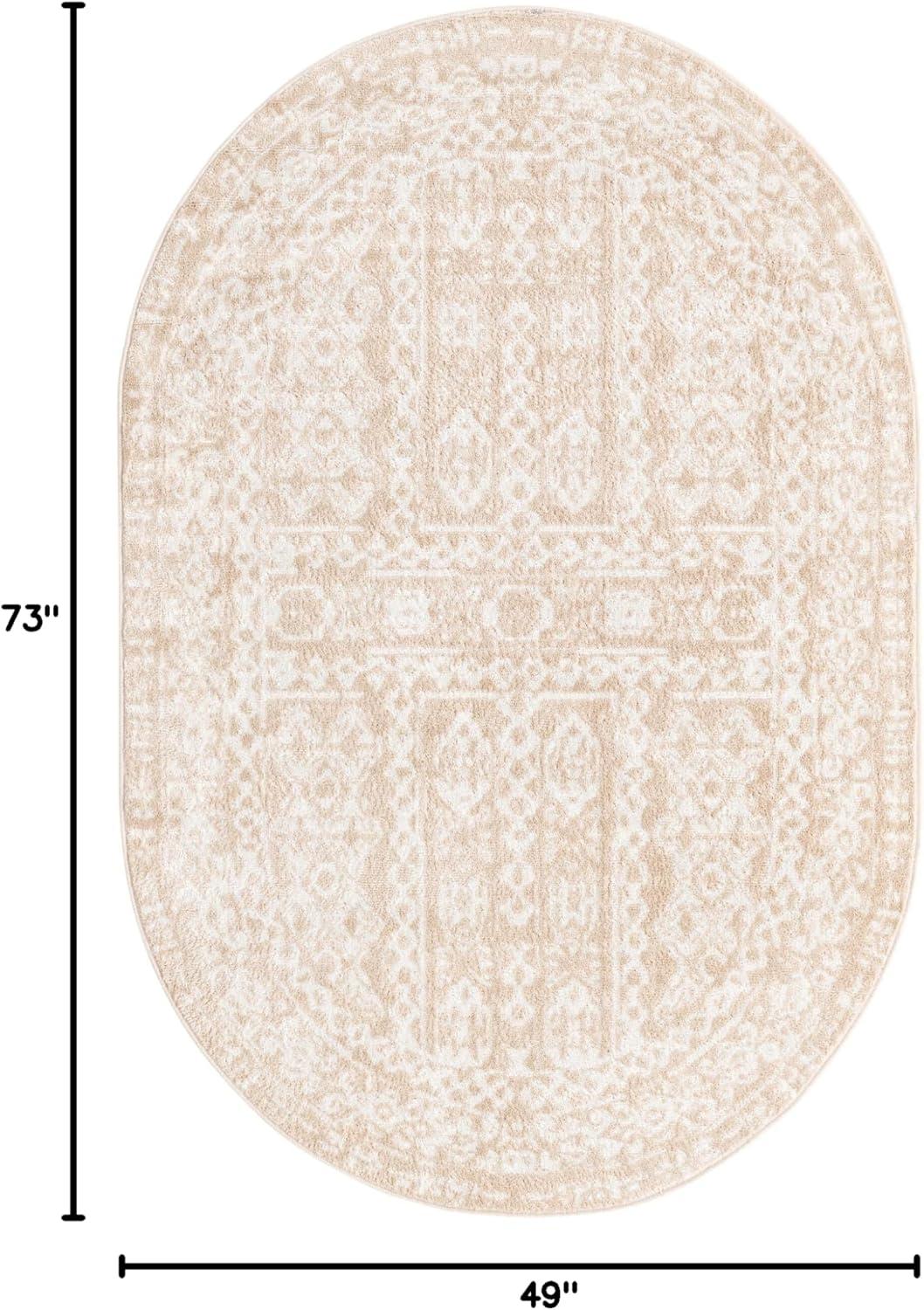 Unique Loom Oxford Collection Area Rug - Magdelan (4' x 6' Oval Beige/Ivory)