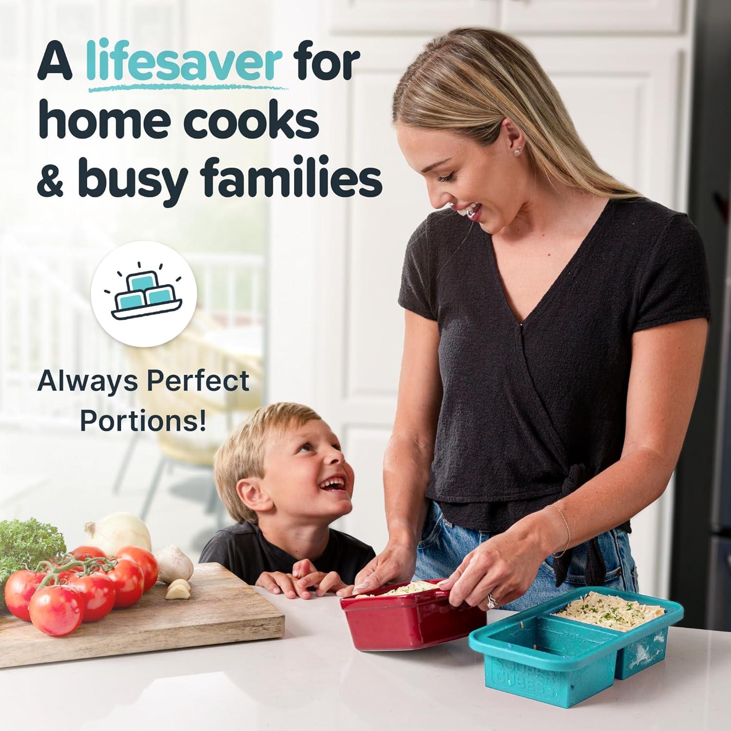 Souper Cubes 2c Food Freezing Tray with Lid Aqua Blue: Silicone Freezer Tray, Stackable, Dishwasher-Safe