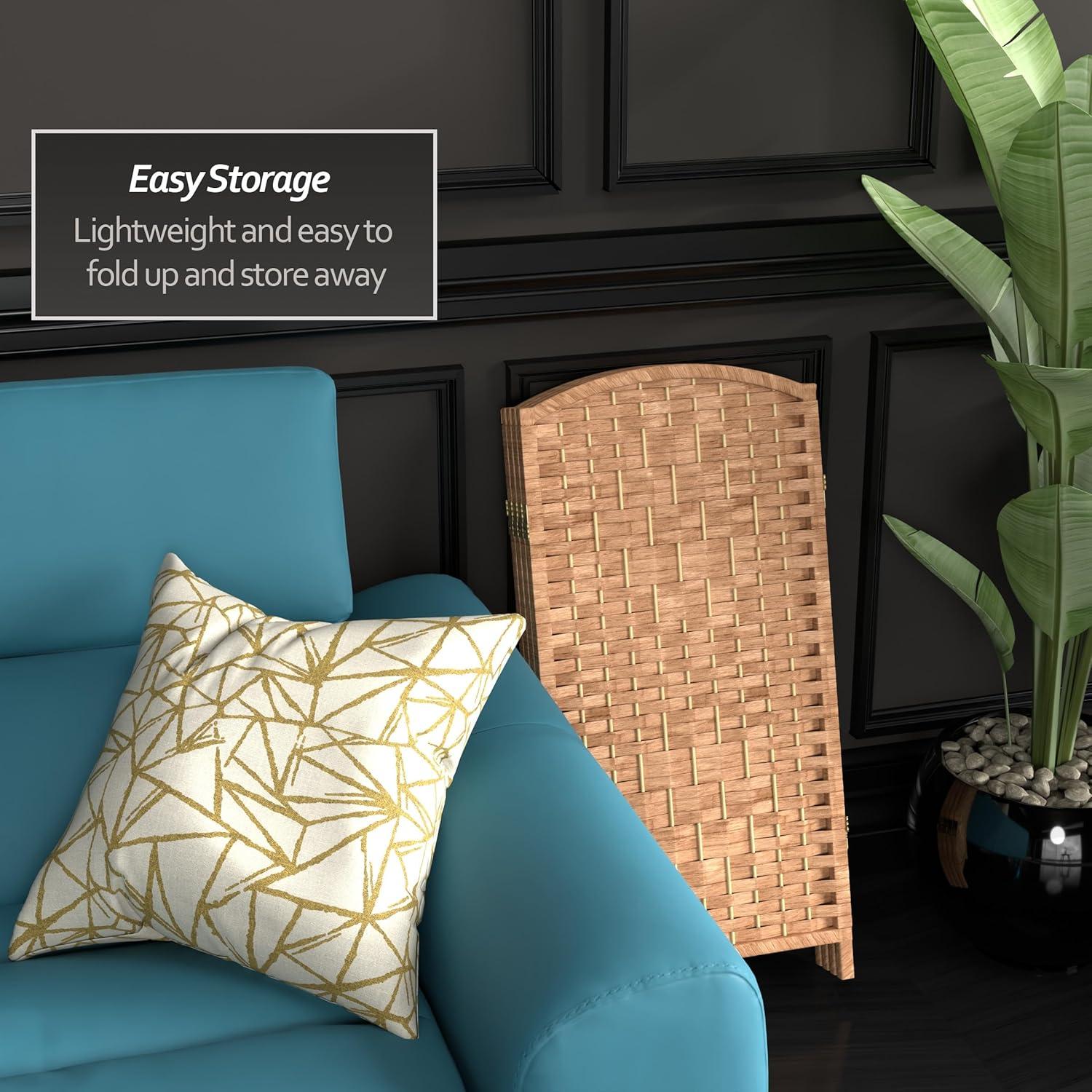 Pantalla Plegable de Fibra de Tejido de Diamante Corto de 3 Pies - Natural - 4 Paneles