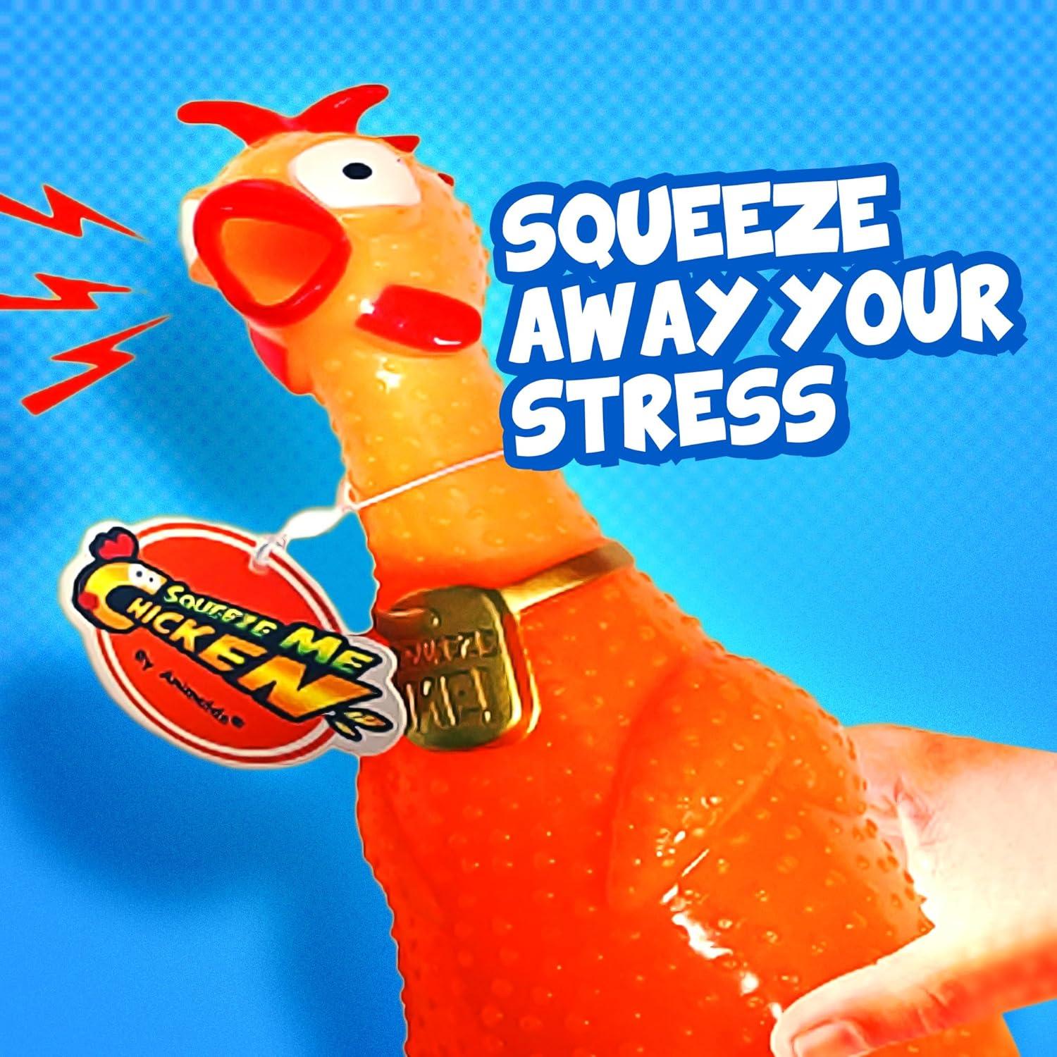 Animolds Squeeze Me Rubber Chicken Toy | Screaming Rubber Chickens For Kids | Novelty Squeaky Toy Chicken Regular Color 2-Pack (Random Colors)