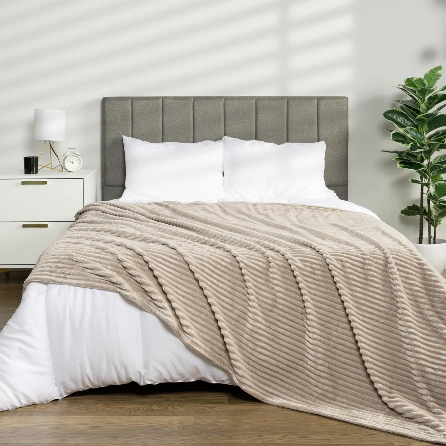 Taupe Queen Reversible Fleece Flannel Throw Blanket