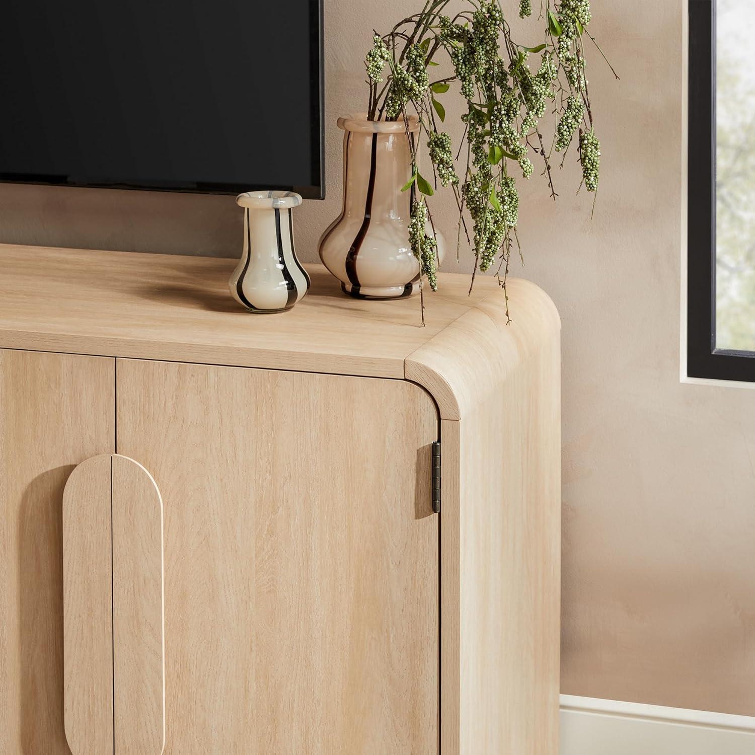 Modern Curved 70" Buffet Sideboard and TV Stand for up to 80" TV Coastal Oak