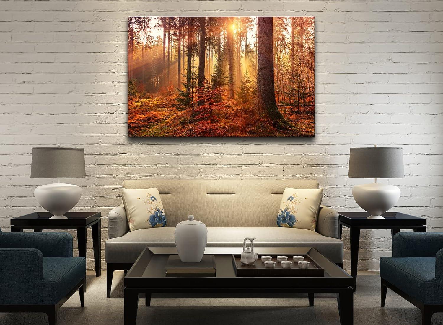 Shadudu  Mystery Forest Light Wall Art, Nature Landscape Pictures Canvas Prints Wall Decor, Autumn Trees Paintings Hang for Office Bedroom, Bathroom, Living Room for Home Decoration  36x24in