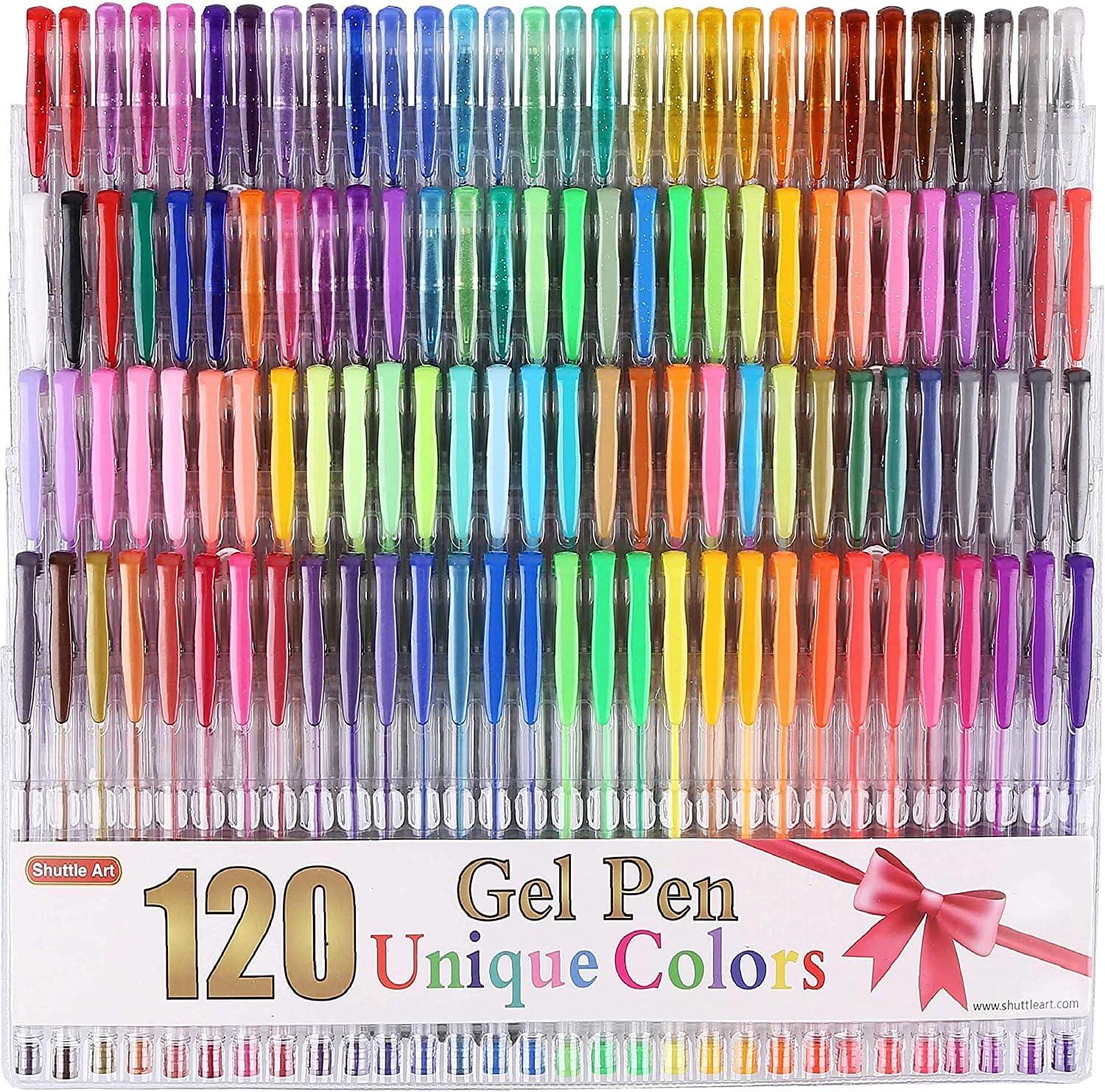 Shuttle Art 120 Unique Colors (No Duplicates) Gel Pens Colored Gel Pen Set for Adult Coloring Books Art Markers