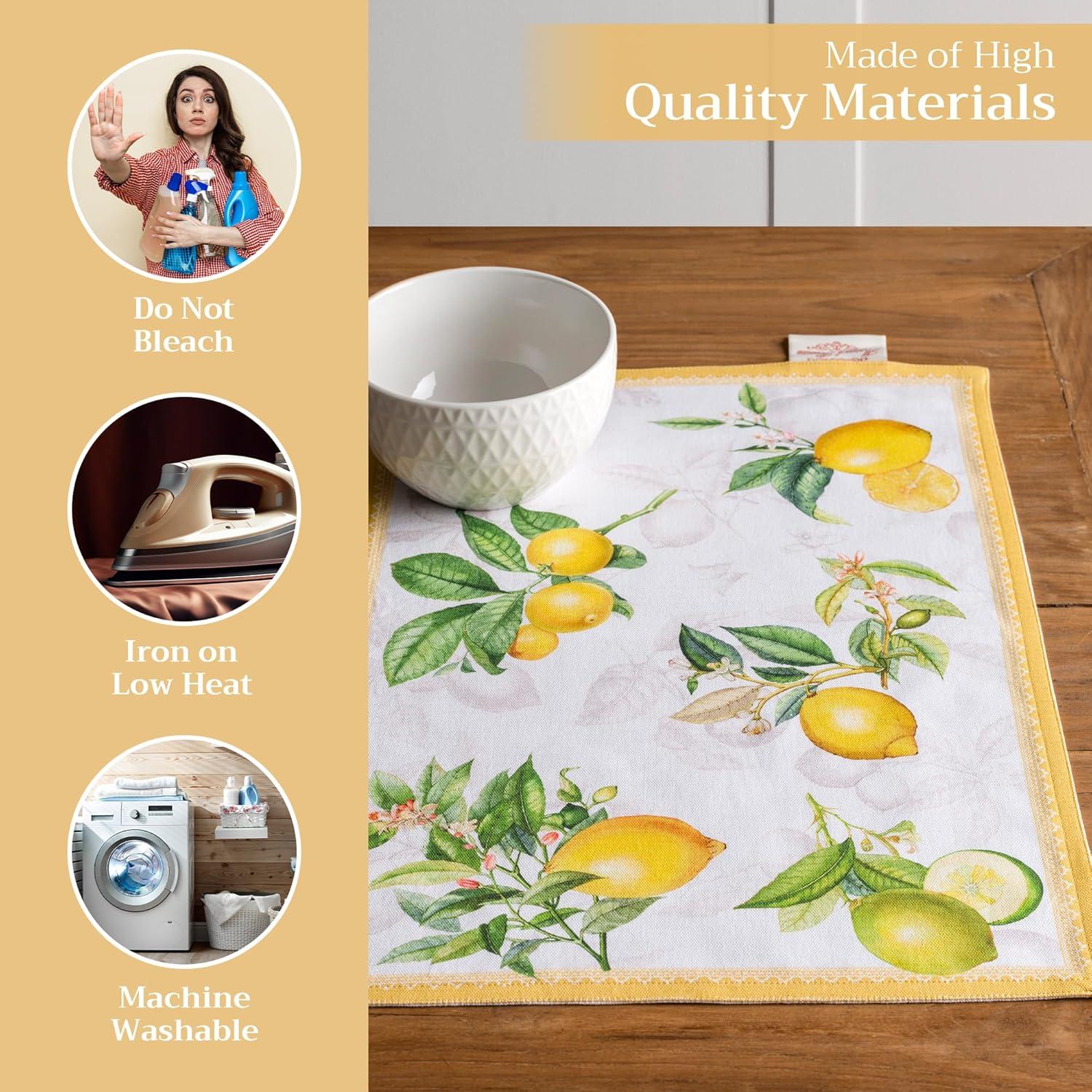 Maison d' Hermine Placemats Set of 4 100% Cotton Washable Cloth Place Mats, Reusable Table Mats for Kitchen Dining Decoration, Party, Wedding, Restaurant Spring/Summer (Limoncello, 13" x 19")