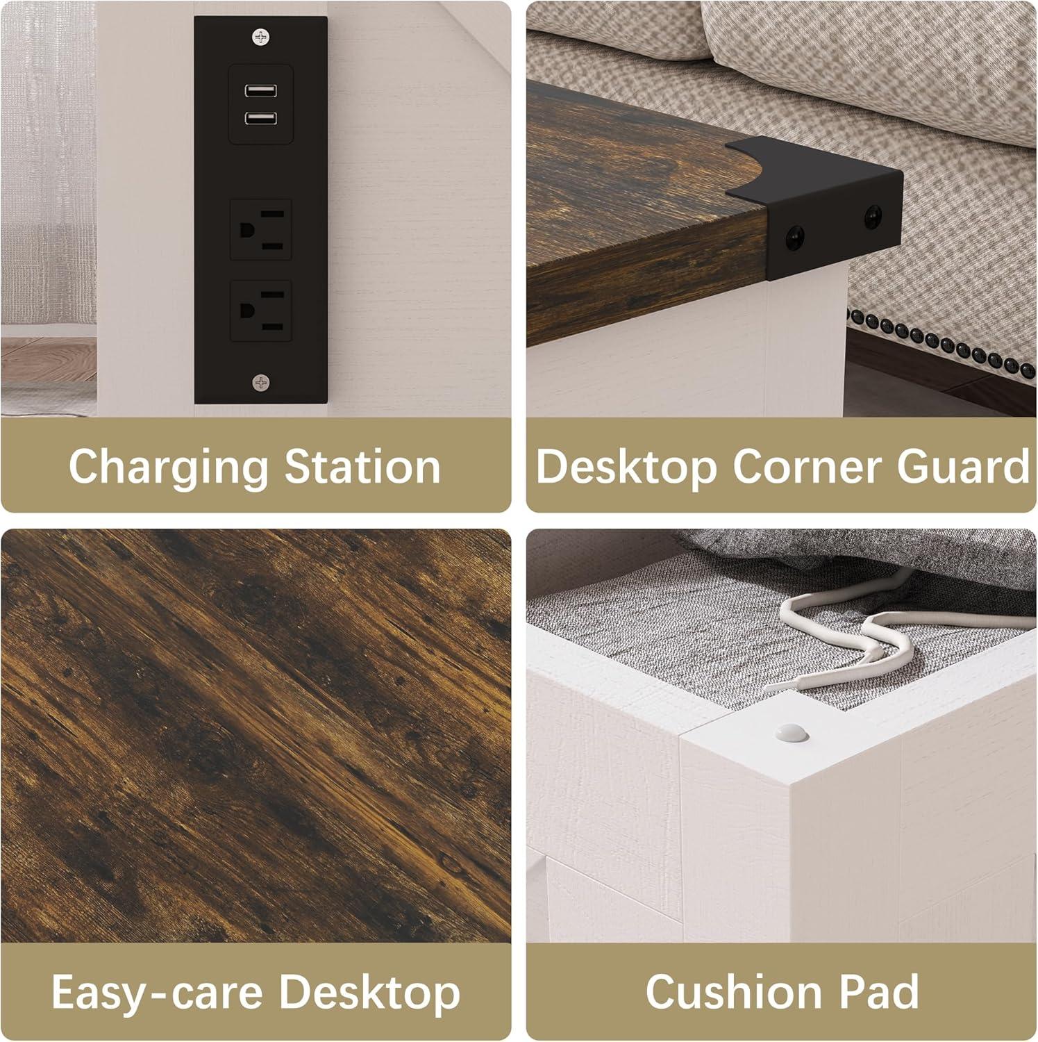 35'' Farmhouse Lift Top Coffee Table, Coffee Table with Storage and Large Hidden Storage, Square Coffee Table with Charging Station&USB Ports