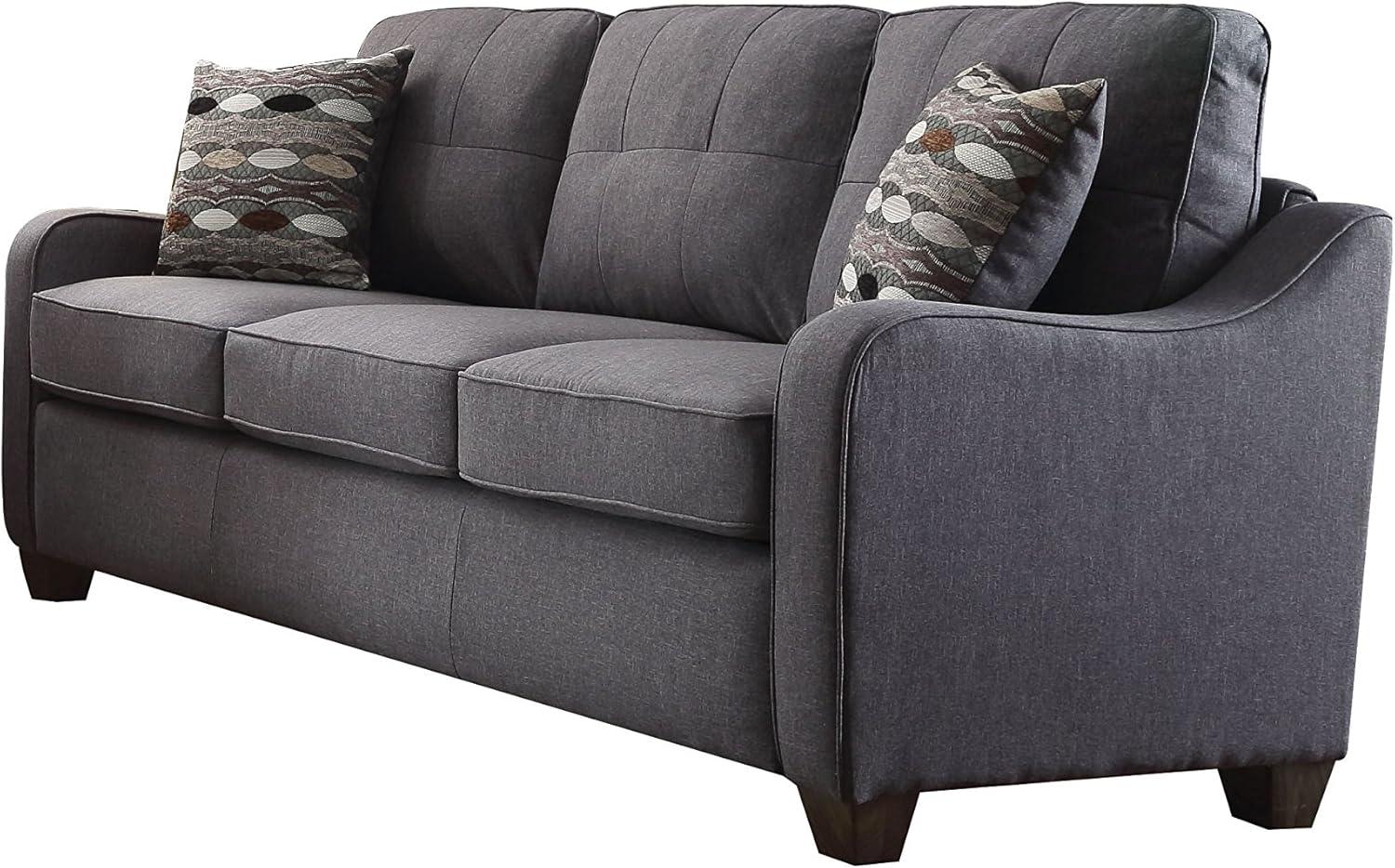 ACME Cleavon II Sofa with 2 Pillows in Gray Linen Upholstery - 70L x 31W x 35H inches