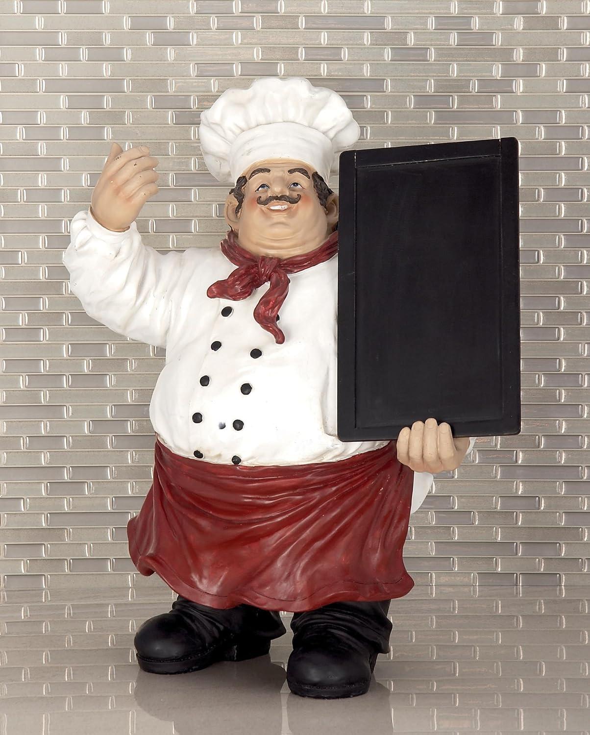 15" x 19" Multi Colored Polystone Chef Sculpture with Chalkboard, by DecMode