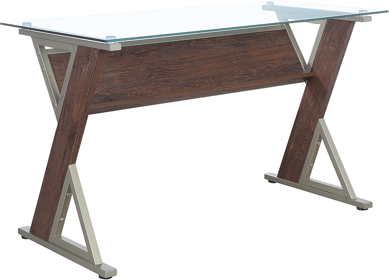 Zenos 48" Cherry Glass Top Desk with 'Z' Frame and Bookshelf