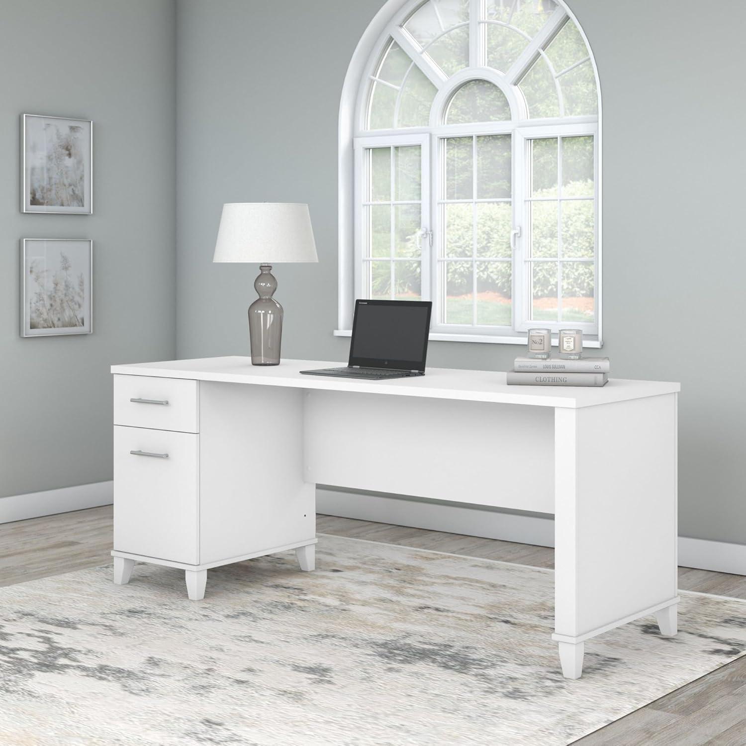 Bush Furniture Somerset 72" Single Pedestal Desk, White