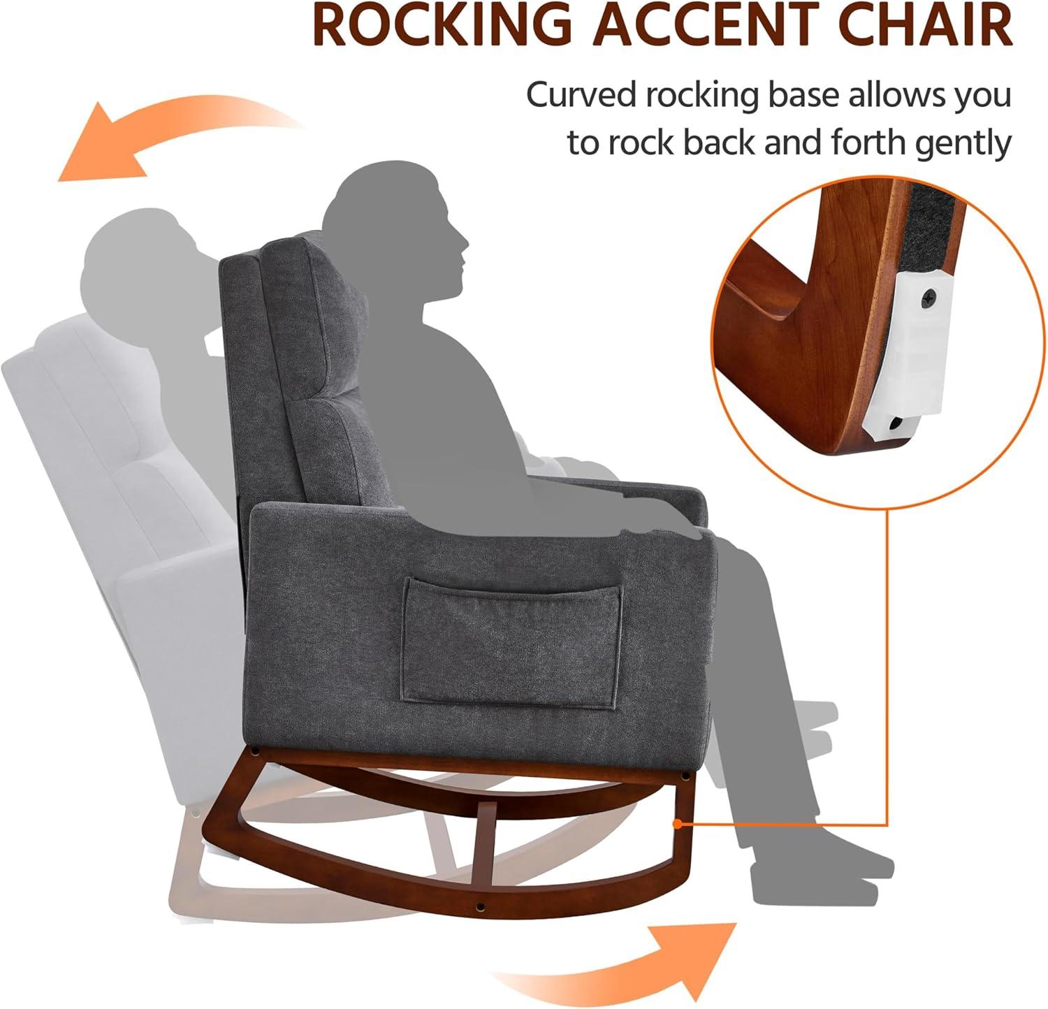 Yaheetech Upholstered Rocking Chair with Rubber Wood Legs and Side Pockets