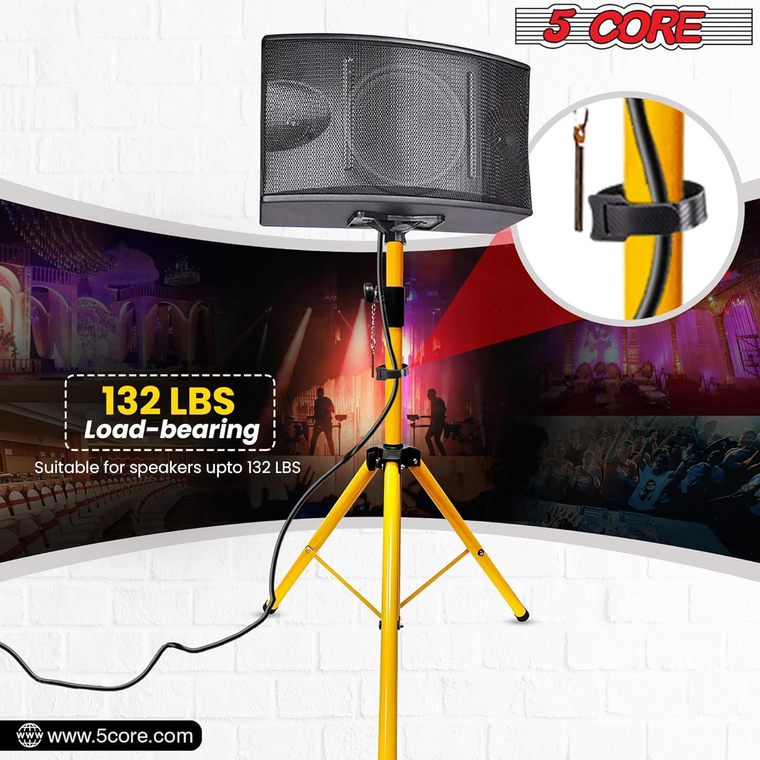 5 Core 2 Professional Speaker Tripod Stand Adjustable Up to 71 inches Heavy Duty Durable Steel, Portable 35mm Compatible Insert Perfect for Home, on stage or in Studio Use Pair - Yellow SS HD 2 PK YLW