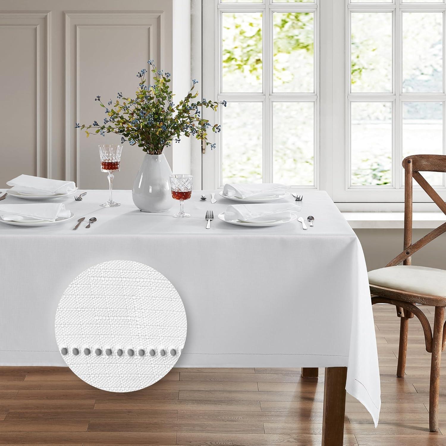 Alison Eyelet Punched Border Fabric Tablecloth - 52" x 70" - White - Elrene Home Fashions