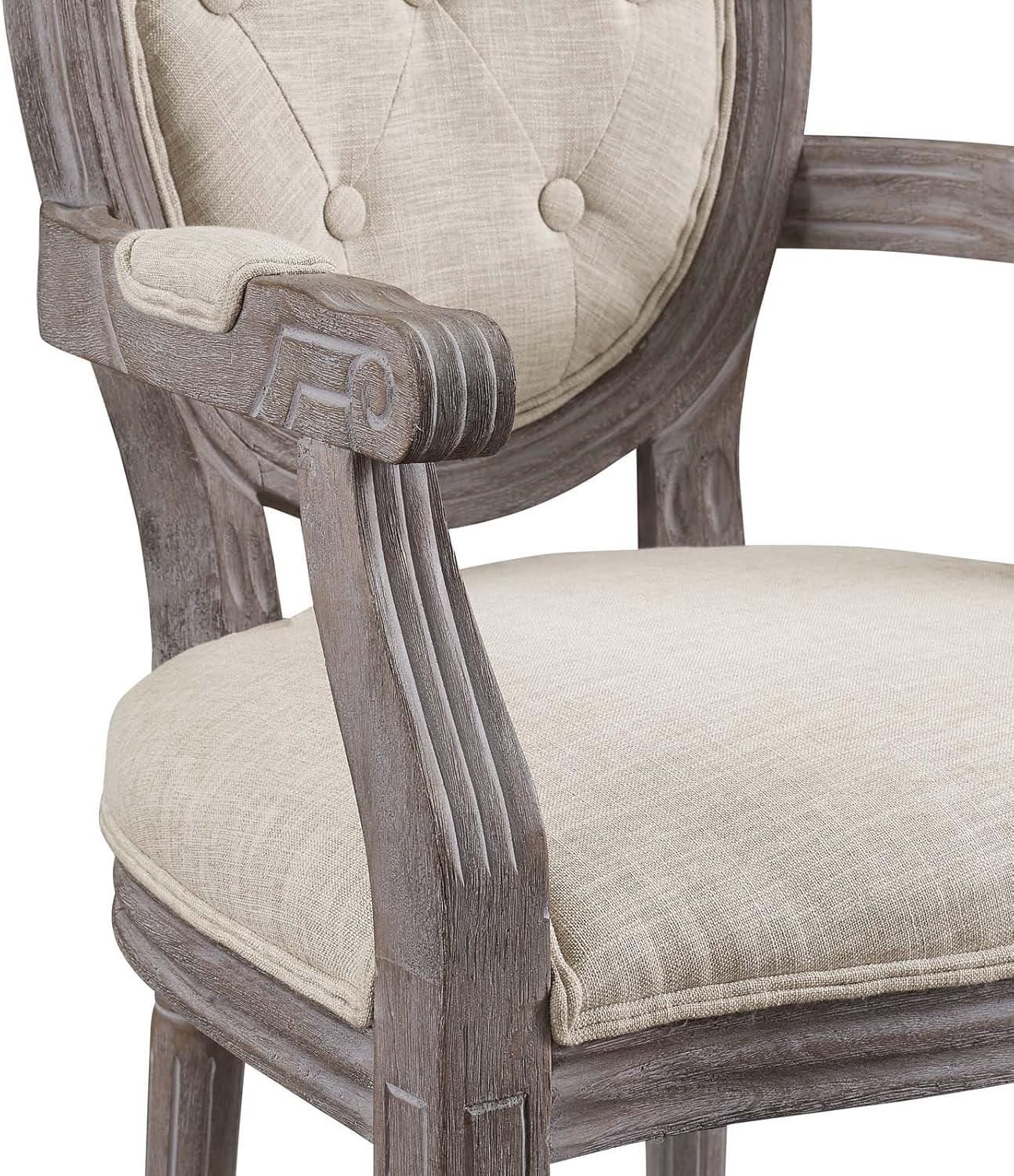 Beige Vintage French-Inspired Upholstered Wood Arm Chair