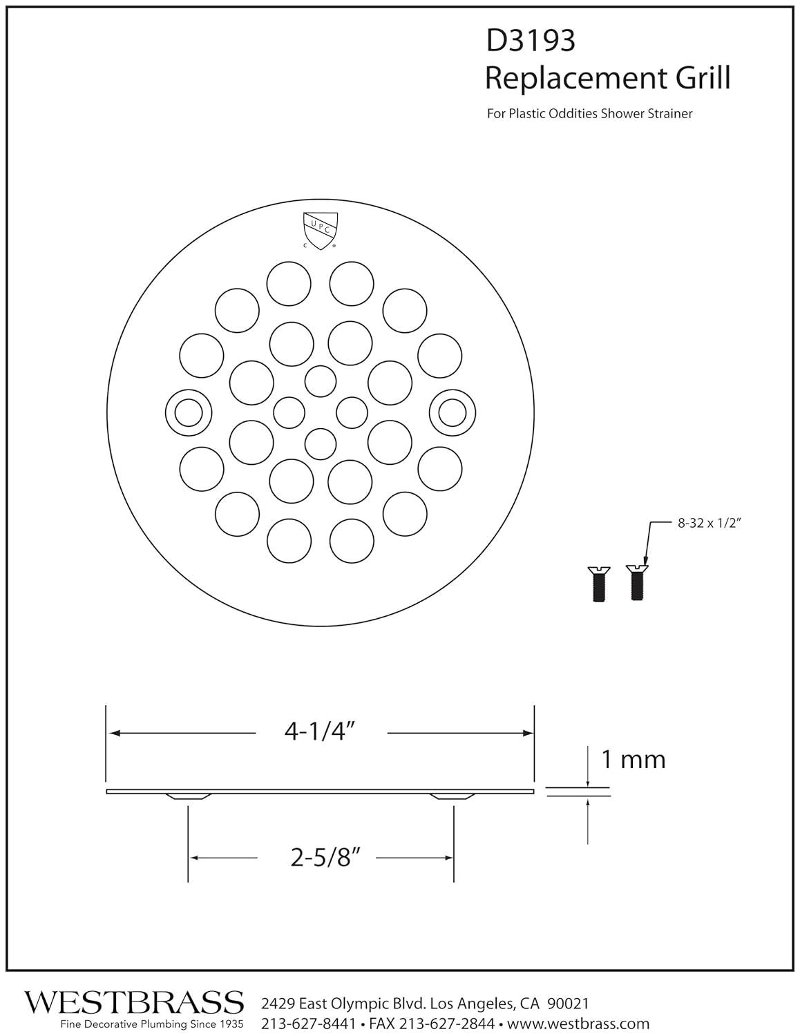 4-1/4" OD Brass Shower Strainer Grid Drain Cover
