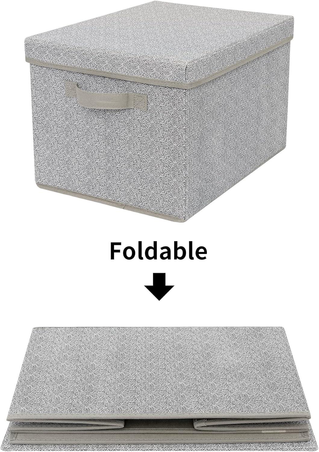 Gray Jumbo Fabric Storage Bins with Lids and Handles, 3-Pack