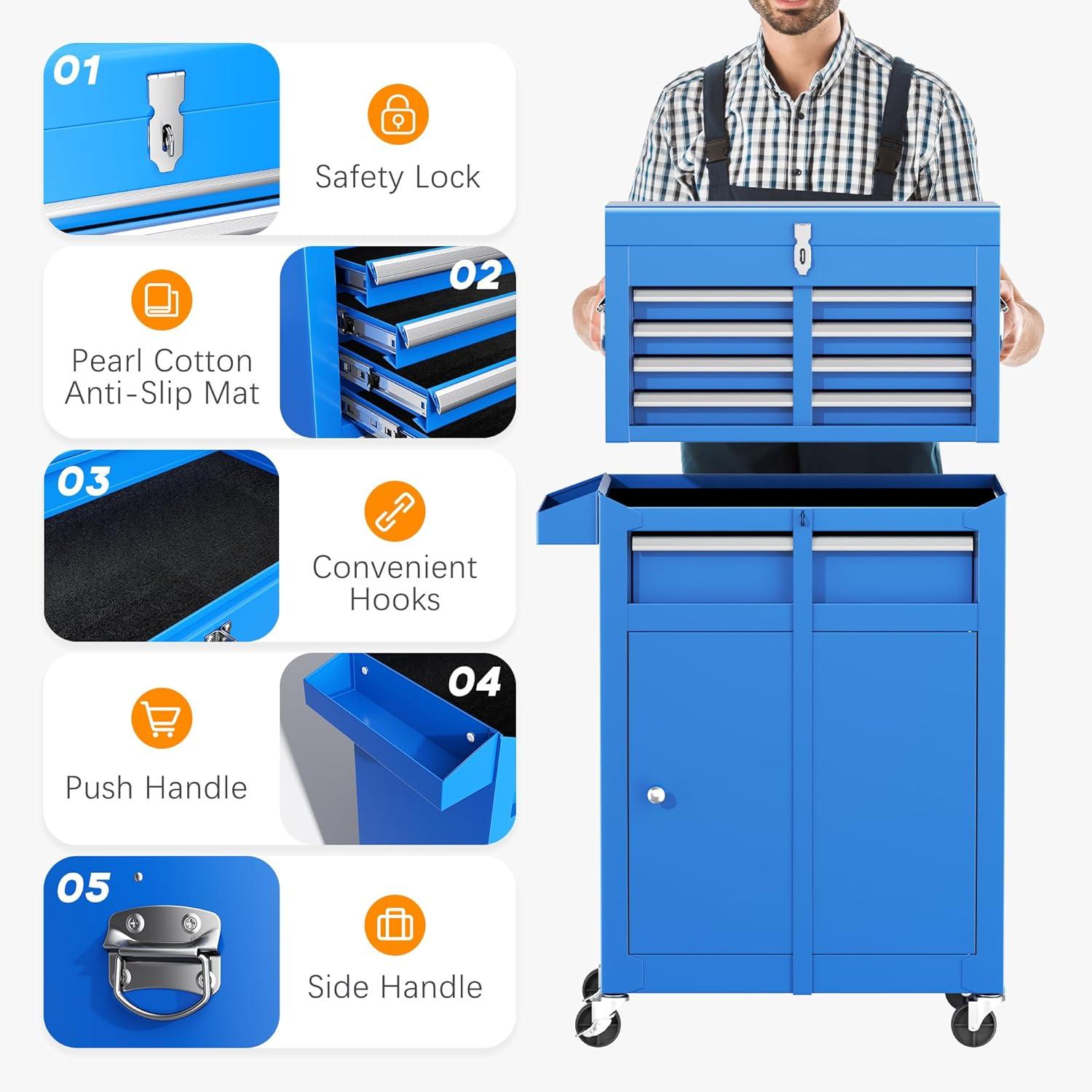 Sesslife 5-Drawer Rolling Tool Chest on Wheels, High Capacity Tool Cabinet with Drawers, Detachable Mobile Tool Box for Workshop, Garage, Mechanics and Repair Room(Black)