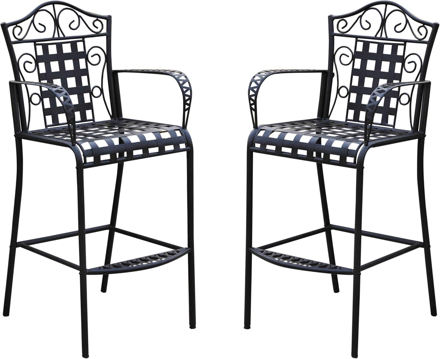 International Caravan 3467-2CH-ANT-BK Mandalay Iron Bar Height Chair, Antique Black - Set of 2