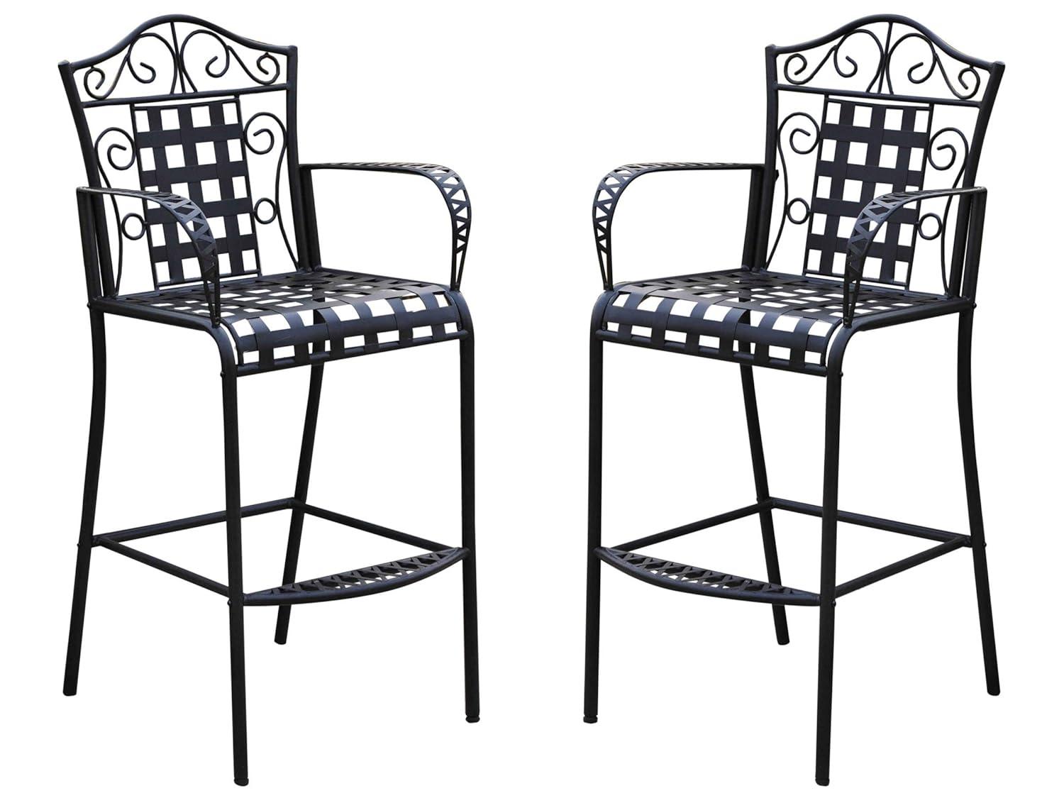 International Caravan 3467-2CH-ANT-BK Mandalay Iron Bar Height Chair, Antique Black - Set of 2