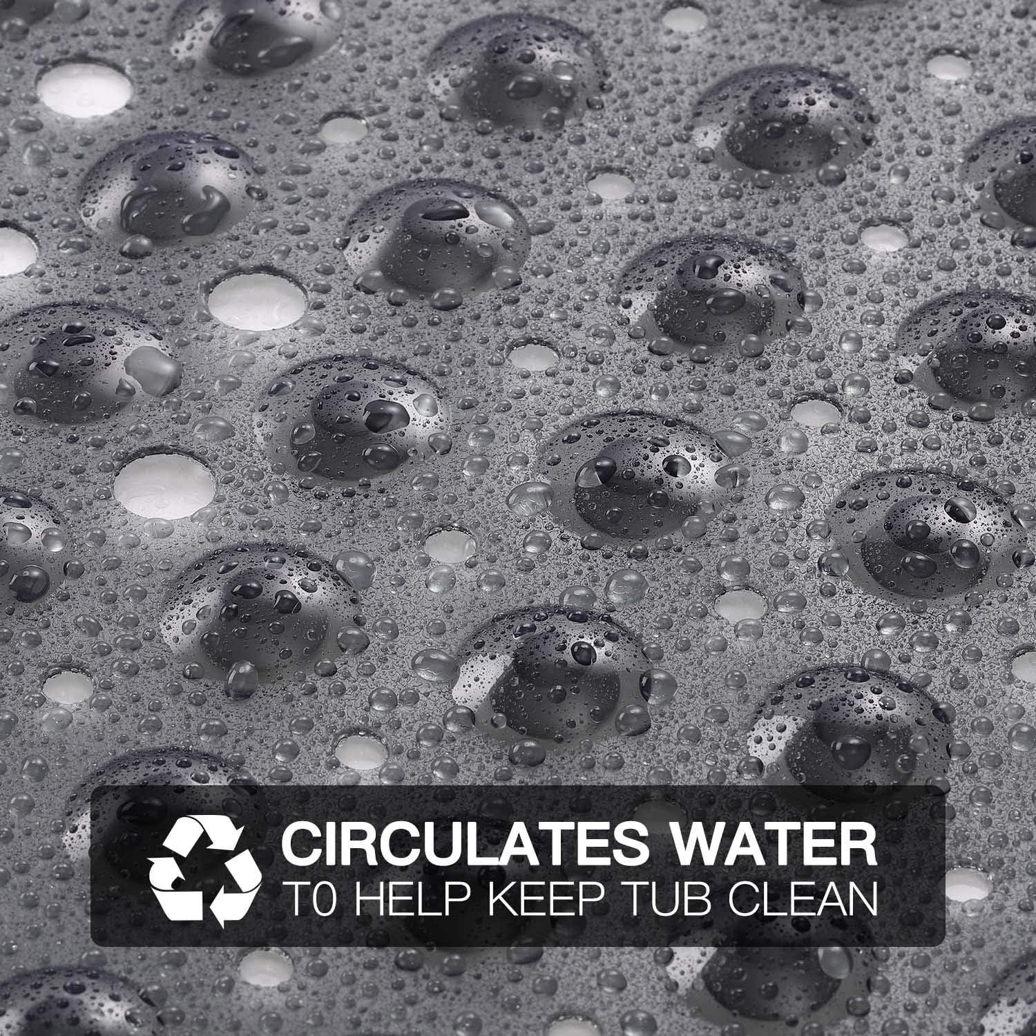 YINENN Bath and Shower Safety Mats 40x16 inch, Non Slip with Suction Cups for Bathroom Stall and Tub Floor, Extra Large and Machine Washable, Drain Holes Keep Bathtub Clean, Clear Light Black