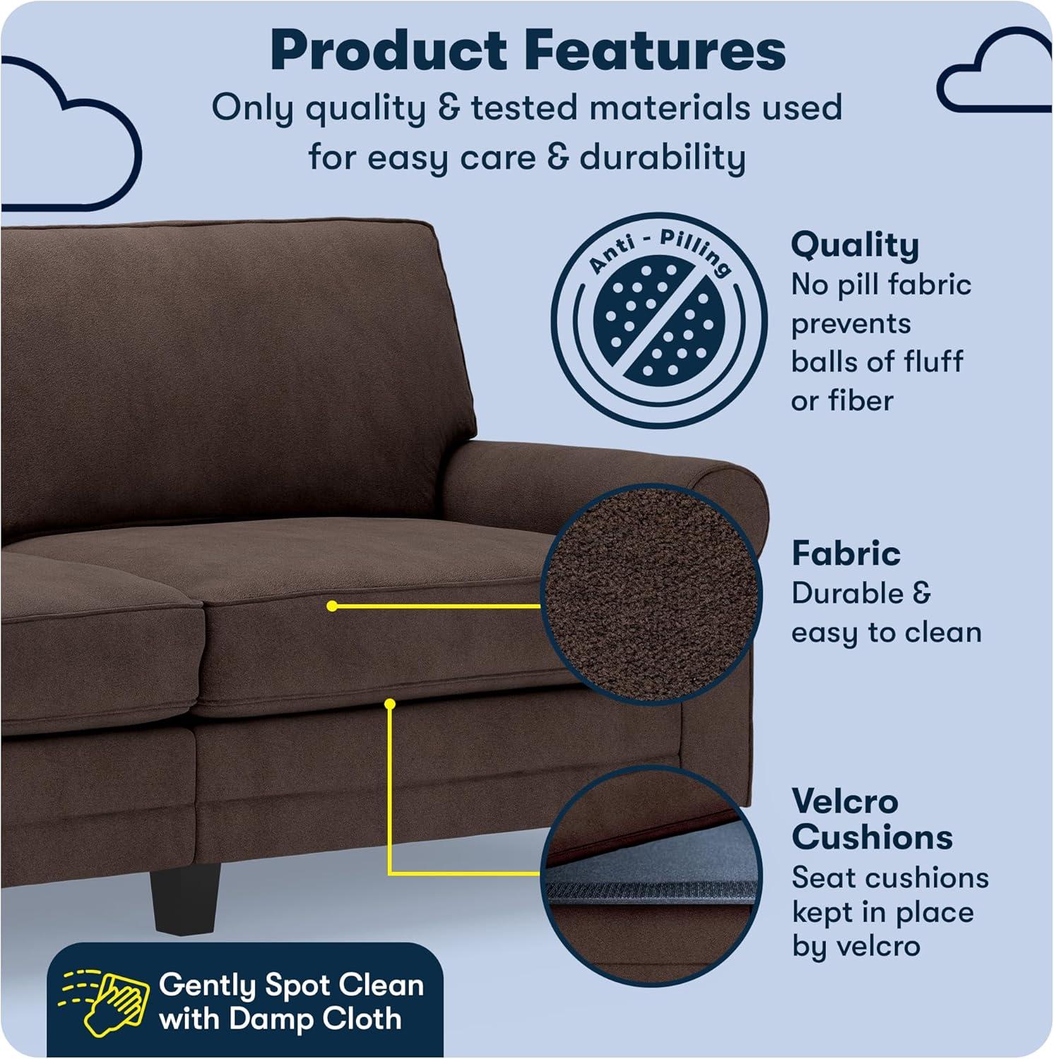 Serta Copenhagen 78" Rolled Arm Sofa, Easy Care Fabric, Soft Pillow Back, Pocket Coil Seat Cushions