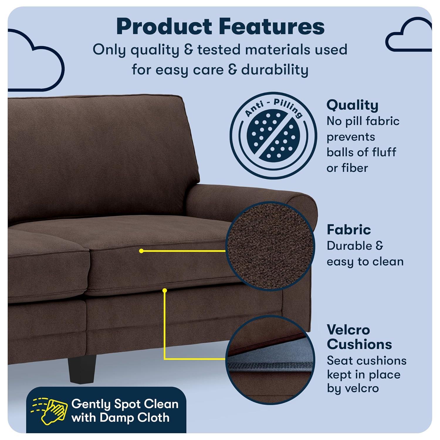 Serta Copenhagen 78" Rolled Arm Sofa, Easy Care Fabric, Soft Pillow Back, Pocket Coil Seat Cushions