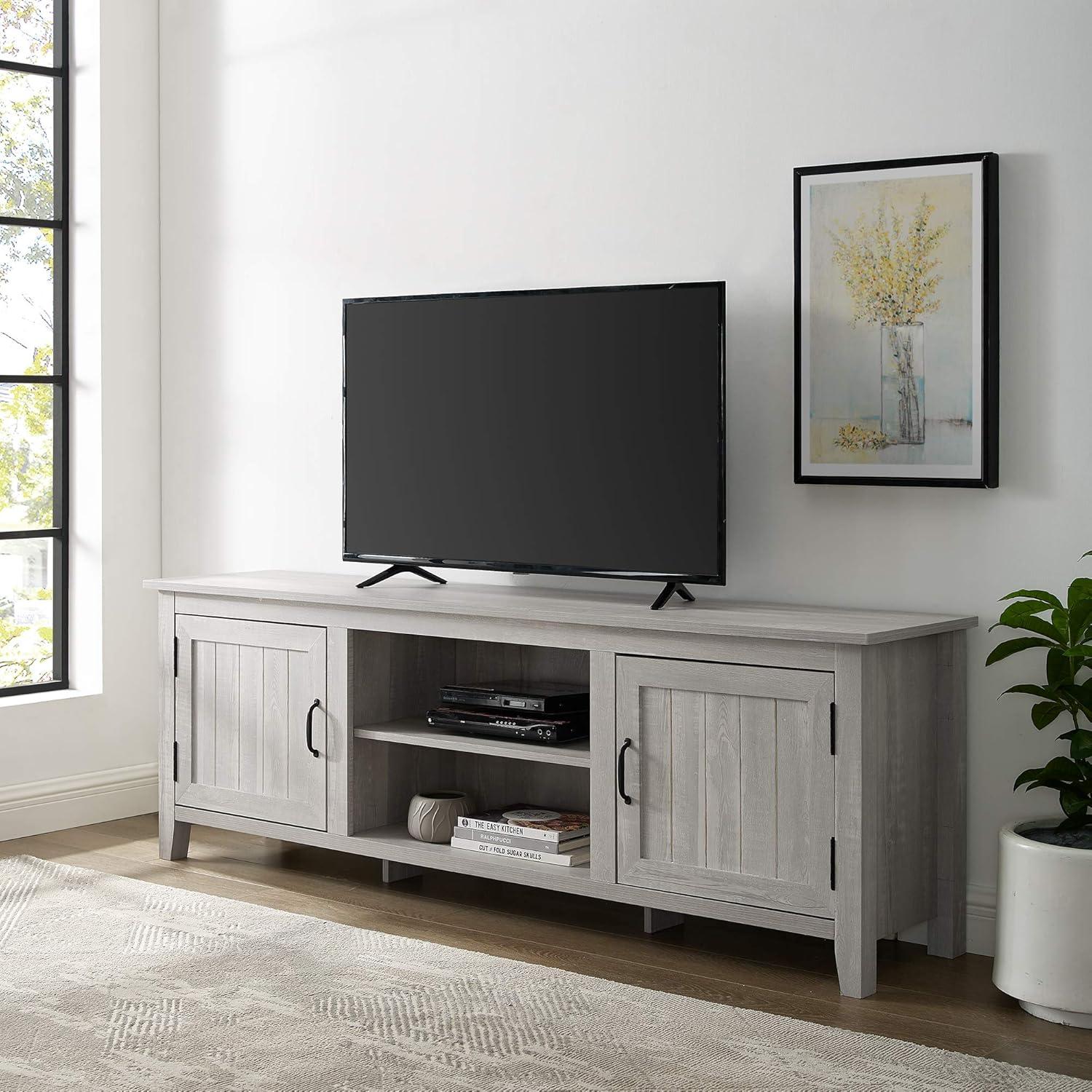 Walker Edison Simple Modern Wood TV Stand for TVs up to 78" in Stone Gray Finish