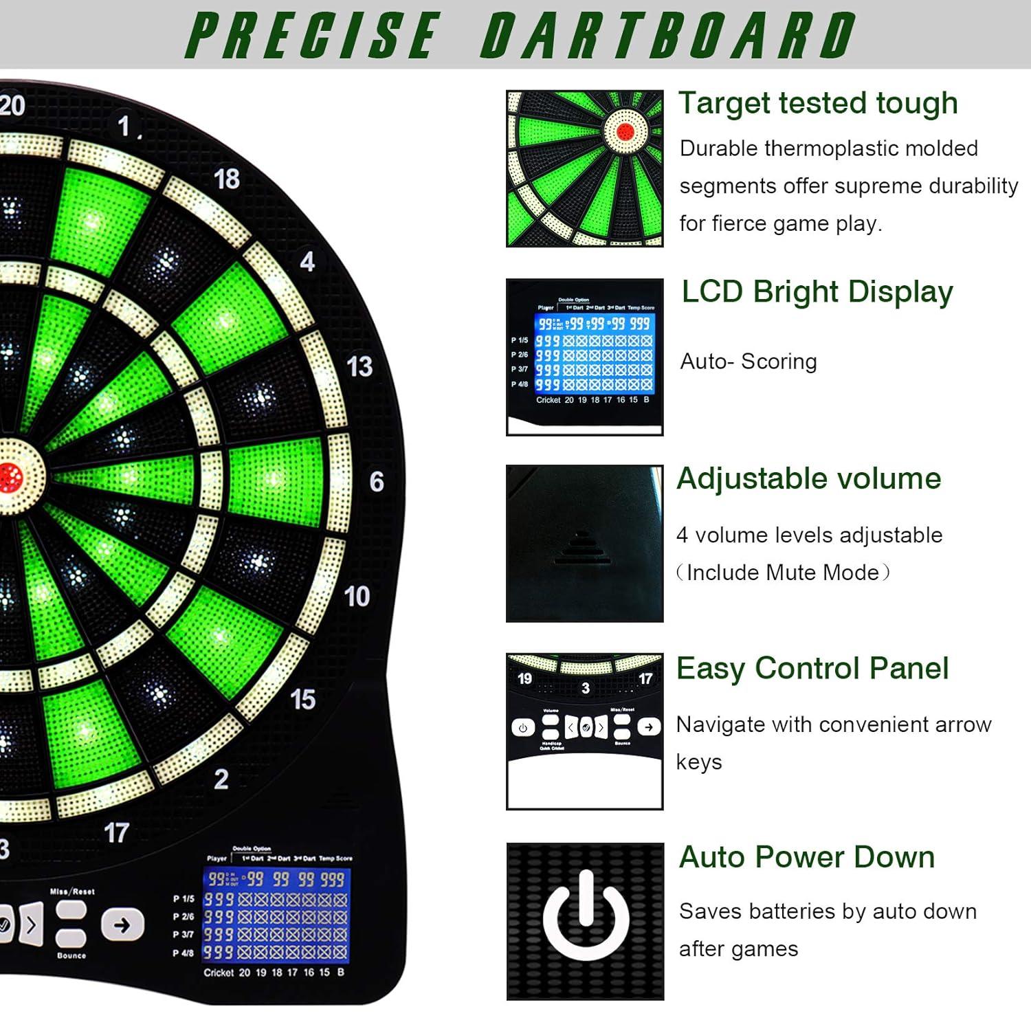 Turnart Electronic Dart Board,13 inch Illuminated Segments Light Based Games Electric Dartboard for Adults Tested Tough Segment for Enhanced Durability Professional with Scoring