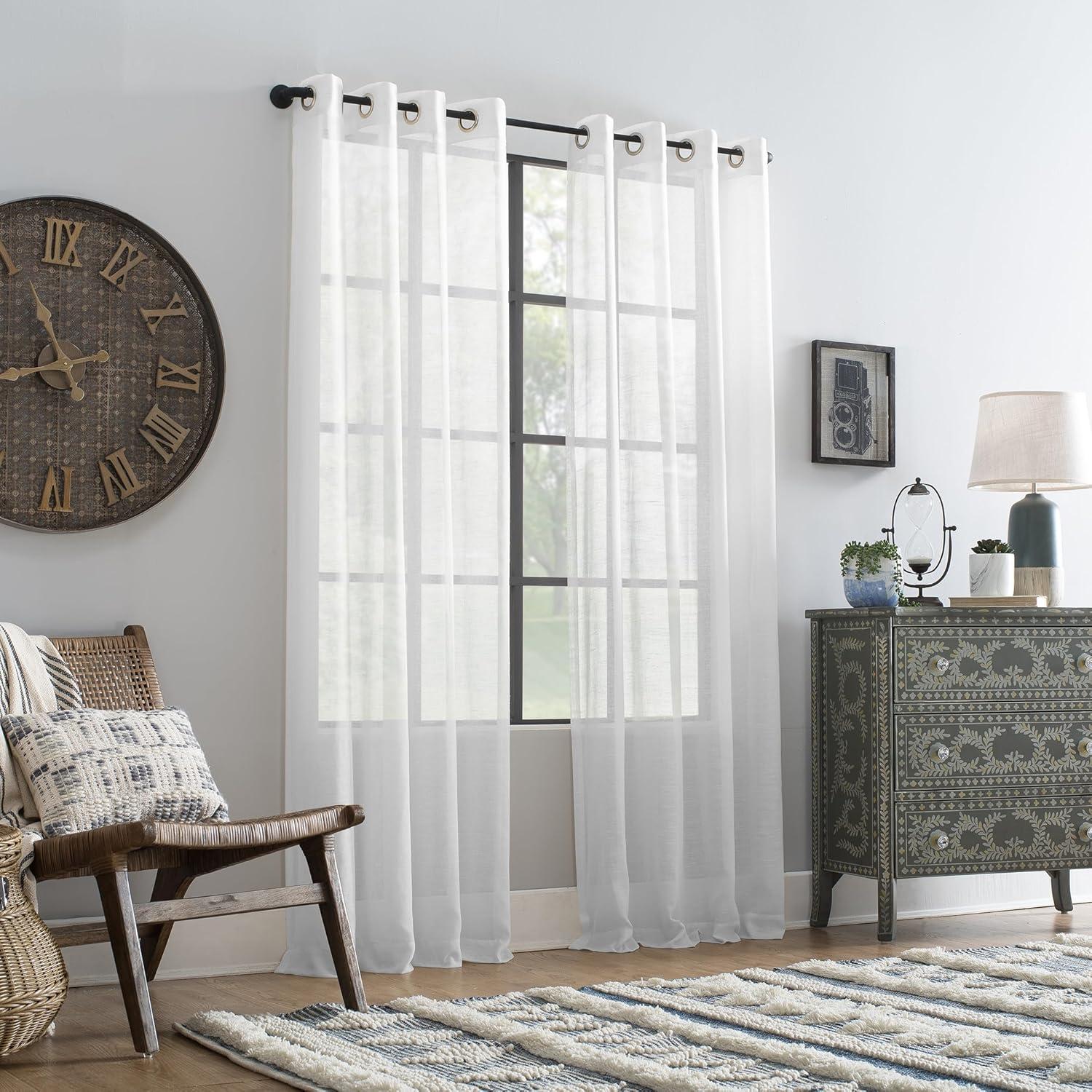 95"x52" Slub Textured Linen Blend Grommet Top Curtain White - Archaeo: Modern Light Filtering Panel