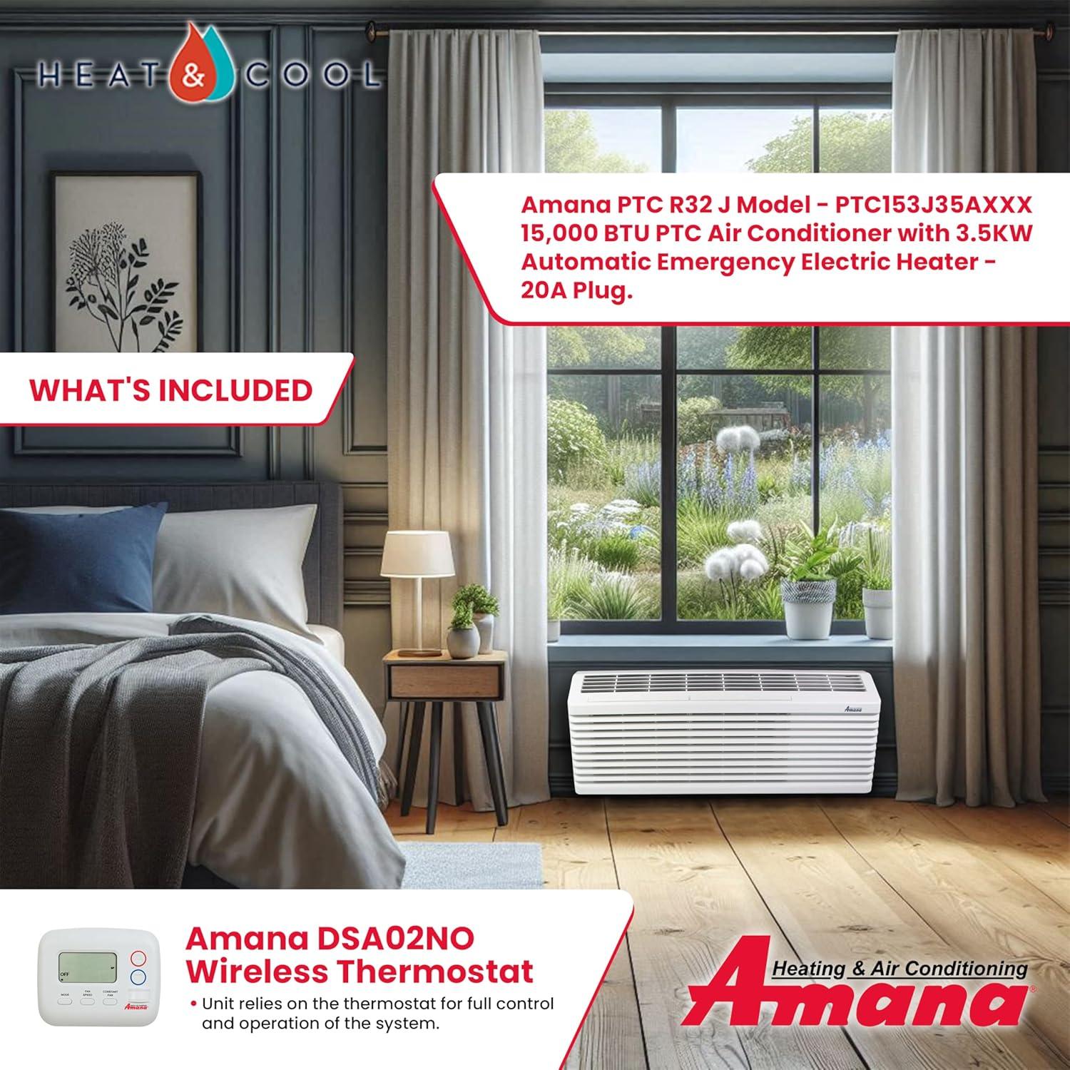 Amana 15,000 BTU White Wall Air Conditioner with Heater and Remote