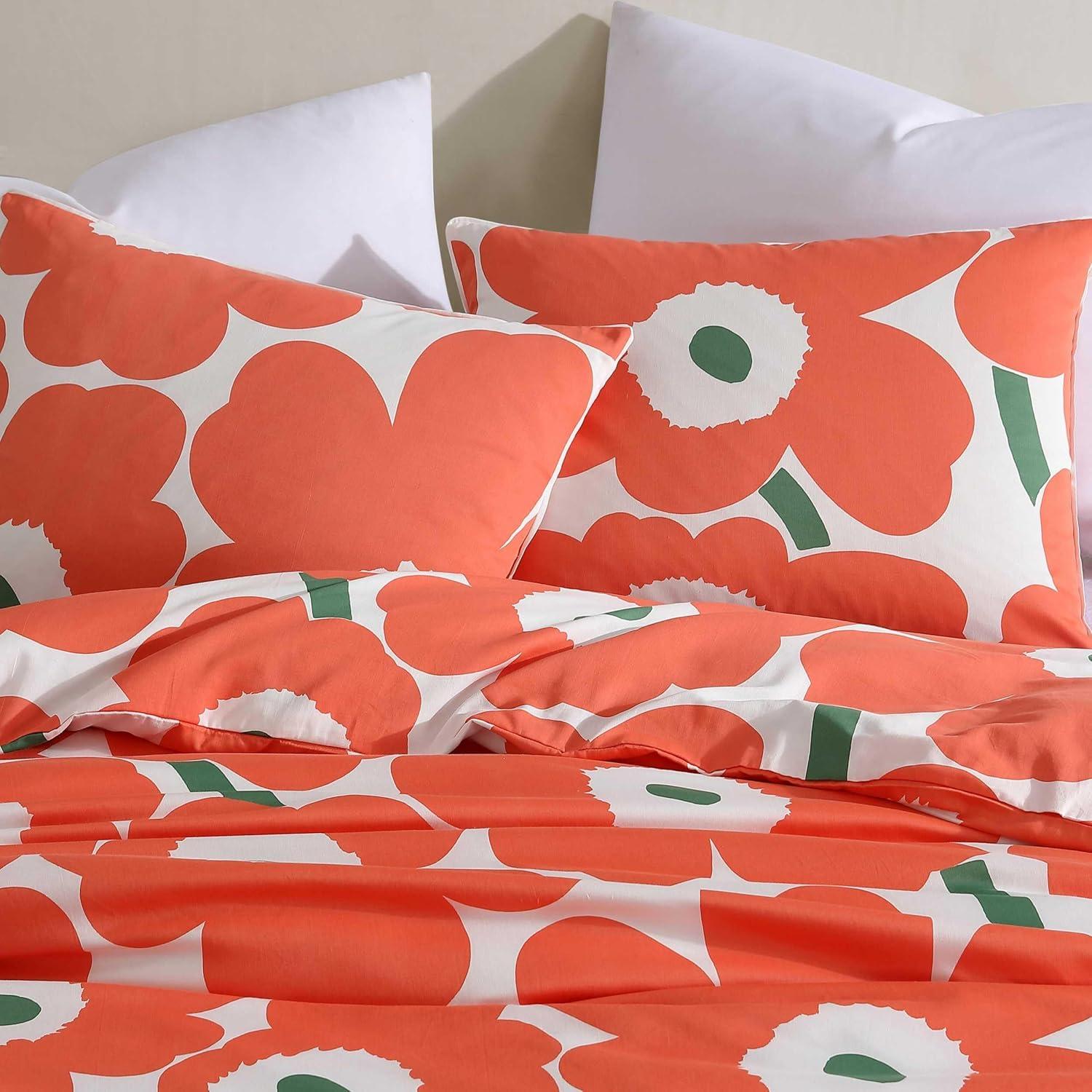 Unikko Orange and White Organic Cotton Queen Duvet Cover Set