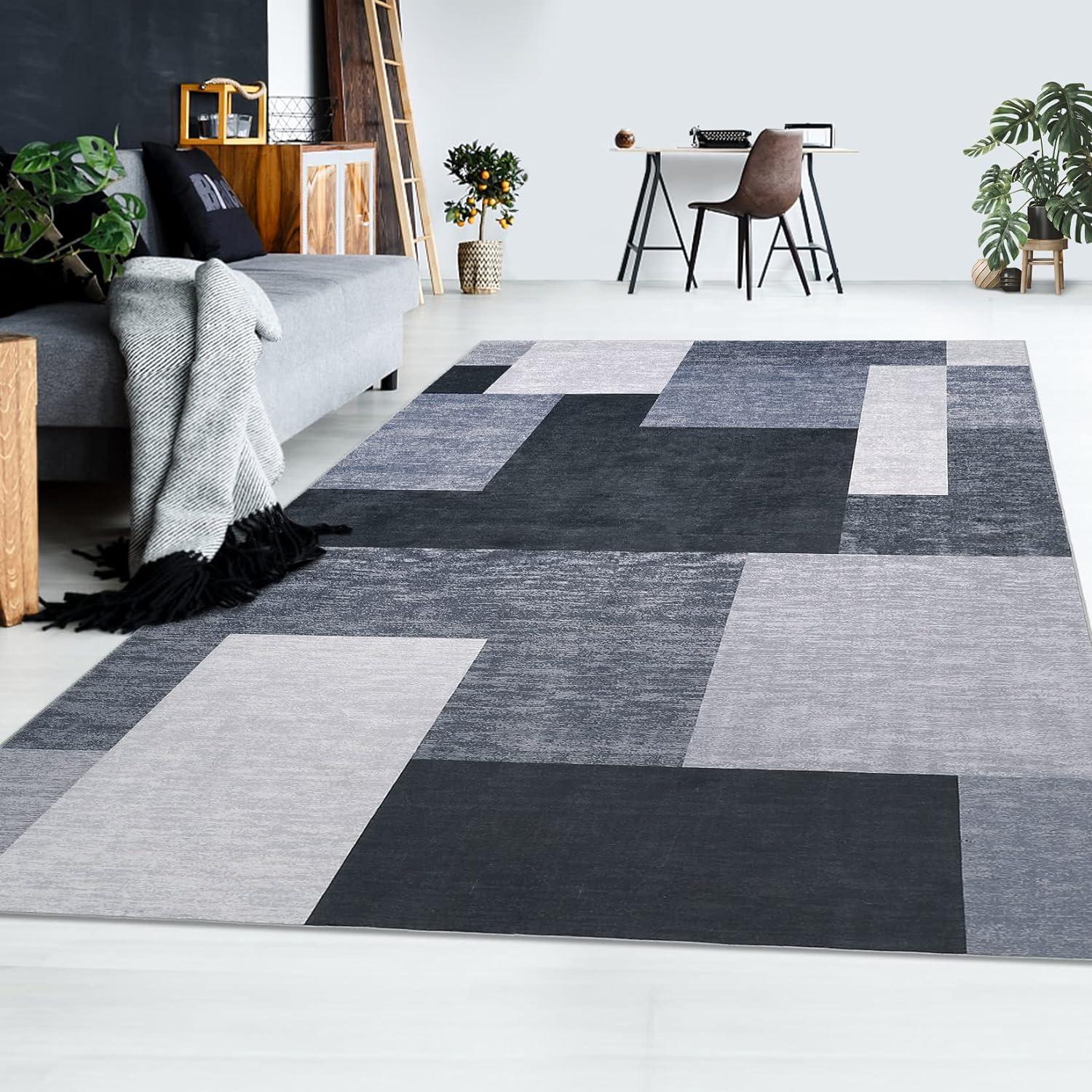 Modern Geometric Area Rug Machine Washable Rugs for Living Room Bedroom