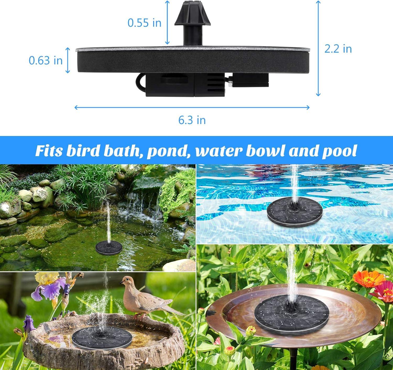 Black Solar Powered Garden Fountain with Adjustable Nozzles