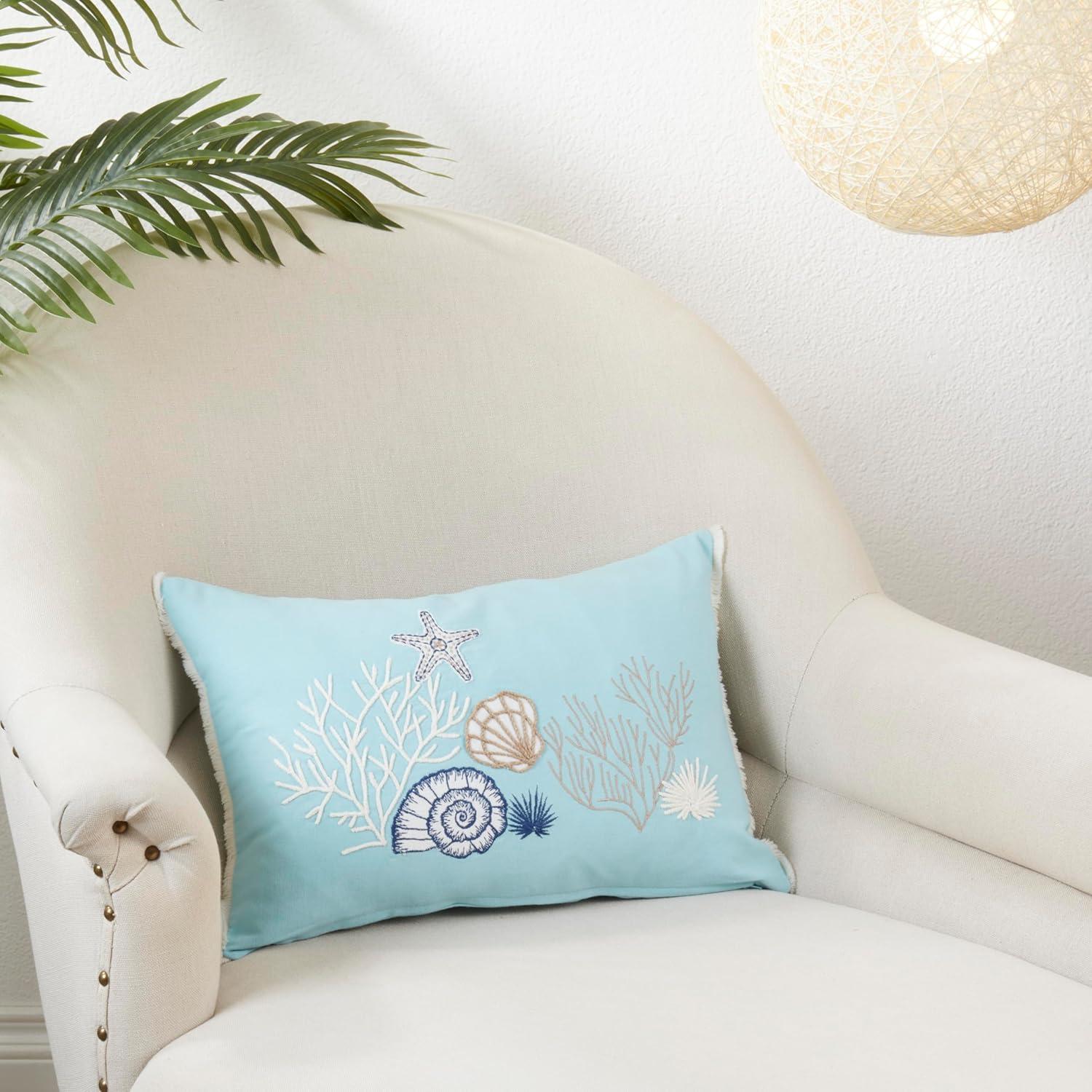 Saro Lifestyle Seashell Serenity Down Filled Throw Pillow, Blue, 12"x18"