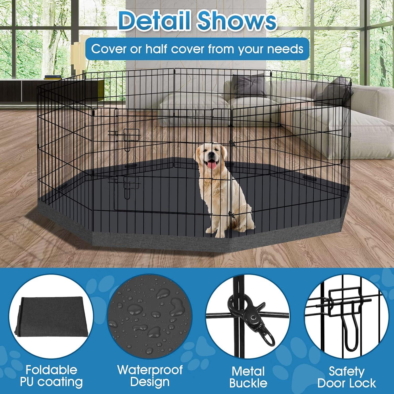 Artmalle Puppy Pet Playpen 8 Panel 24 Inch Indoor Outdoor Metal Portable Folding Animal Exercise Dog Fence Ideal for Pet Animals Dog Cat Rabbit Breed Puppy with Top Cover (Black with Top Cover)