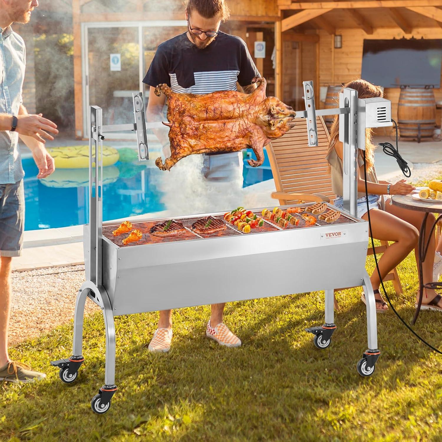 Stainless Steel Rotisserie Grill with Electric Motor and Wheels