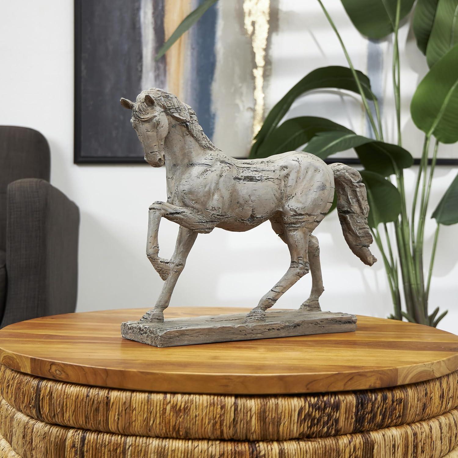 Beige Resin Prancing Horse Figurine with Weathered Finish