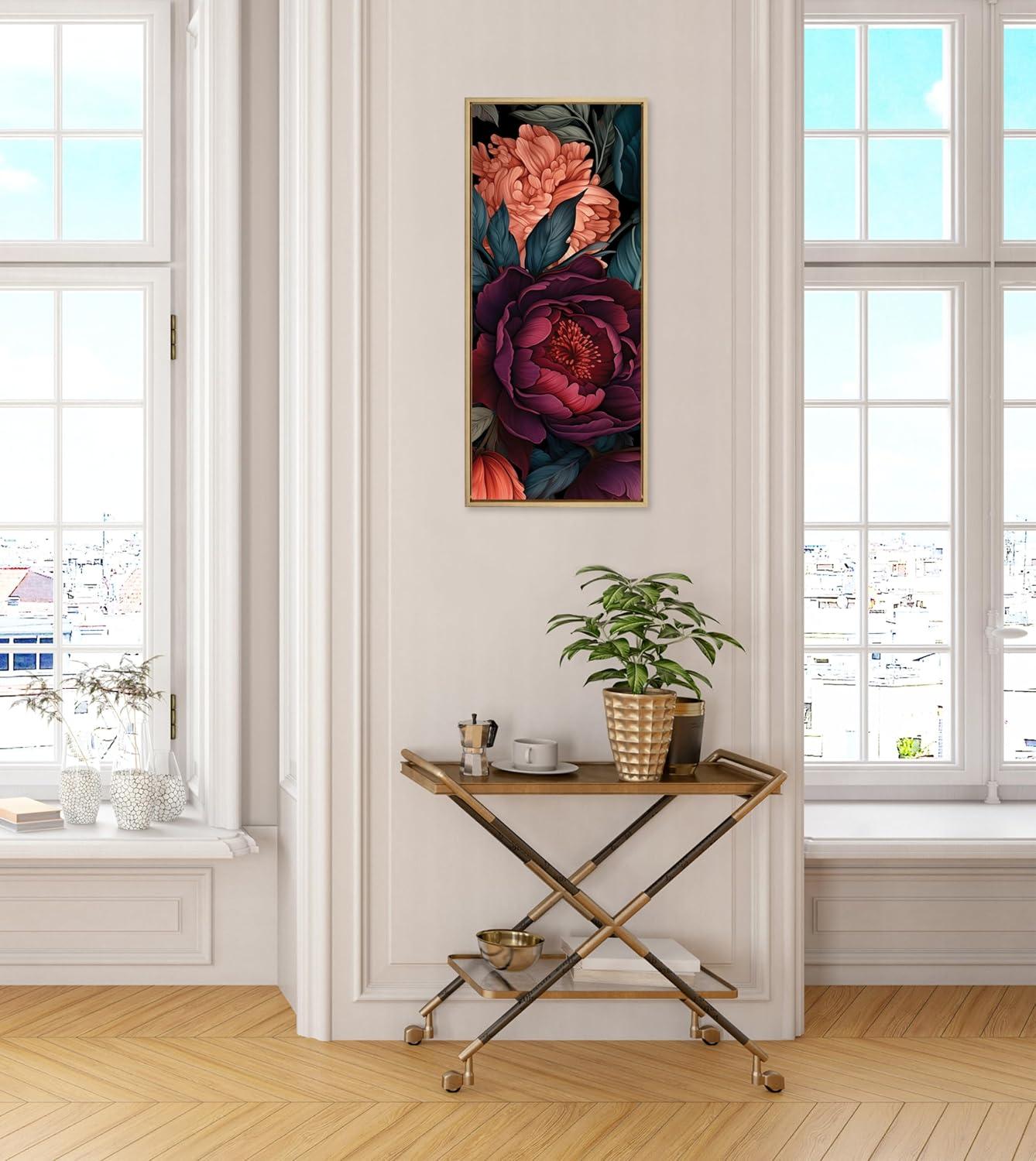 Kate & Laurel All Things Decor 18"x40" Sylvie Dark Academia Floral in Rich Jewel Tones Framed by The Creative Bunch Studio