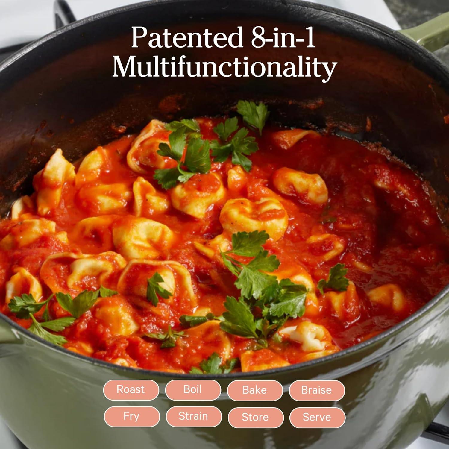 Our Place 5.5qt 10.5" Cast Iron Perfect Pot - Sage: Our Place Cookware, Enamel Finish, Hand Wash, Gas & Electric Compatible
