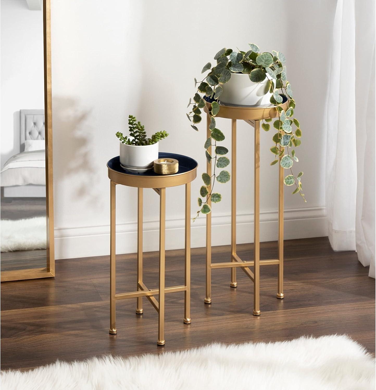 Kate and Laurel Celia Round Metal Nesting Table, 2 Piece, Black
