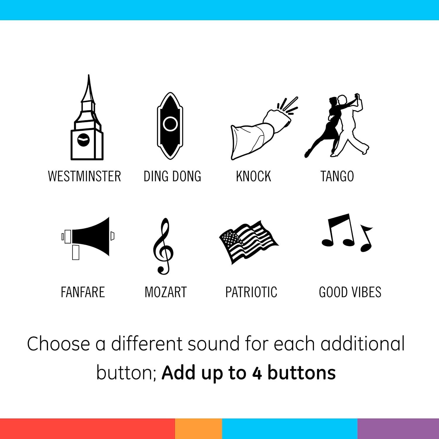 GE Wireless Doorbell Kit, 8 Chime Melodies, 1 Receiver, 2 Push Buttons, Battery-Operated, 19297